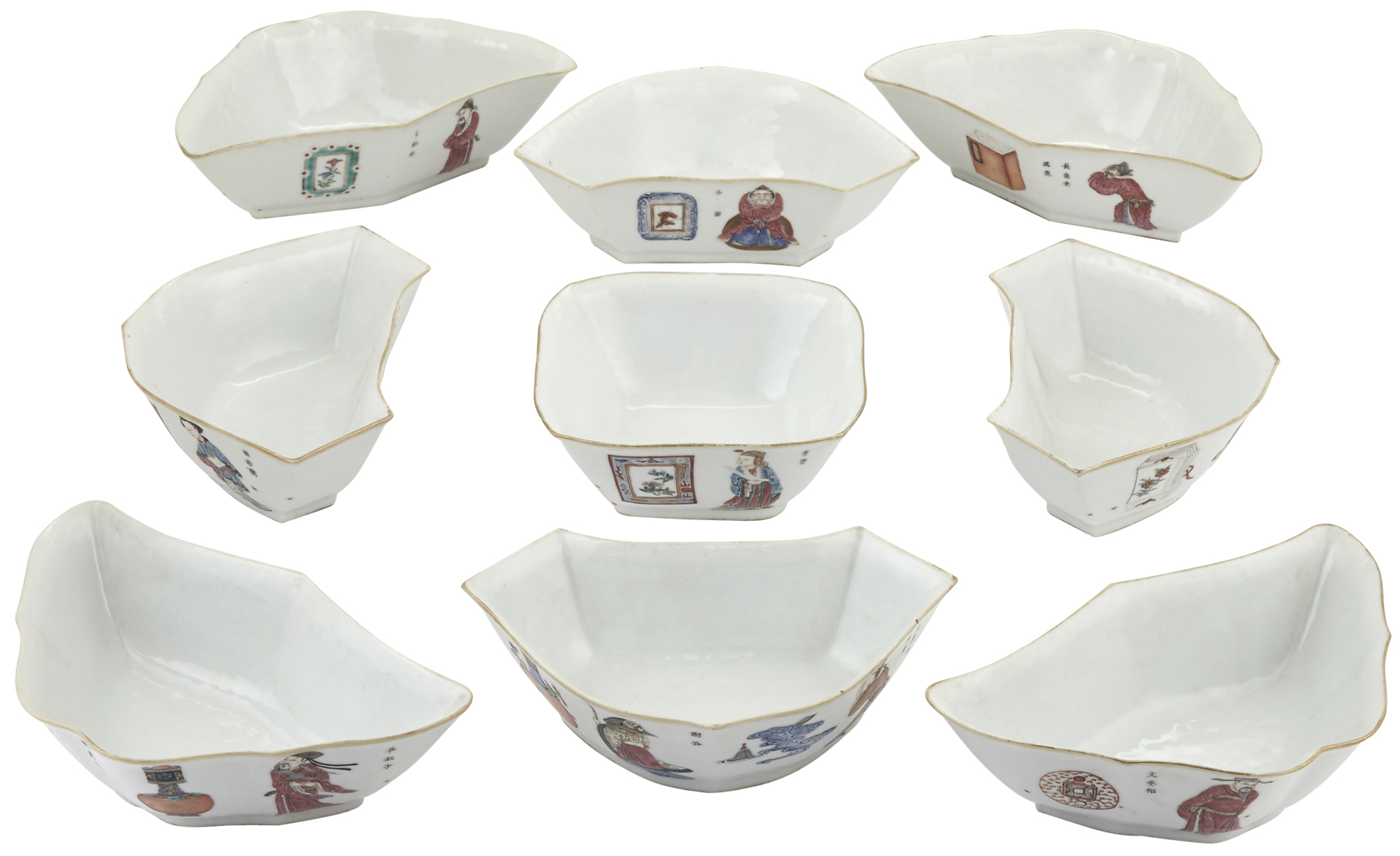 Lot image - A Set of Nine Conforming Chinese Porcelain Sweetmeat Dishes