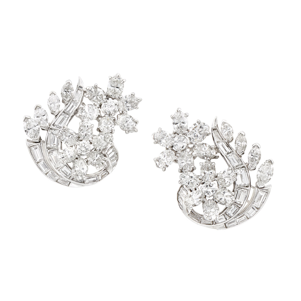 Lot image - Pair of Platinum and Diamond Earclips