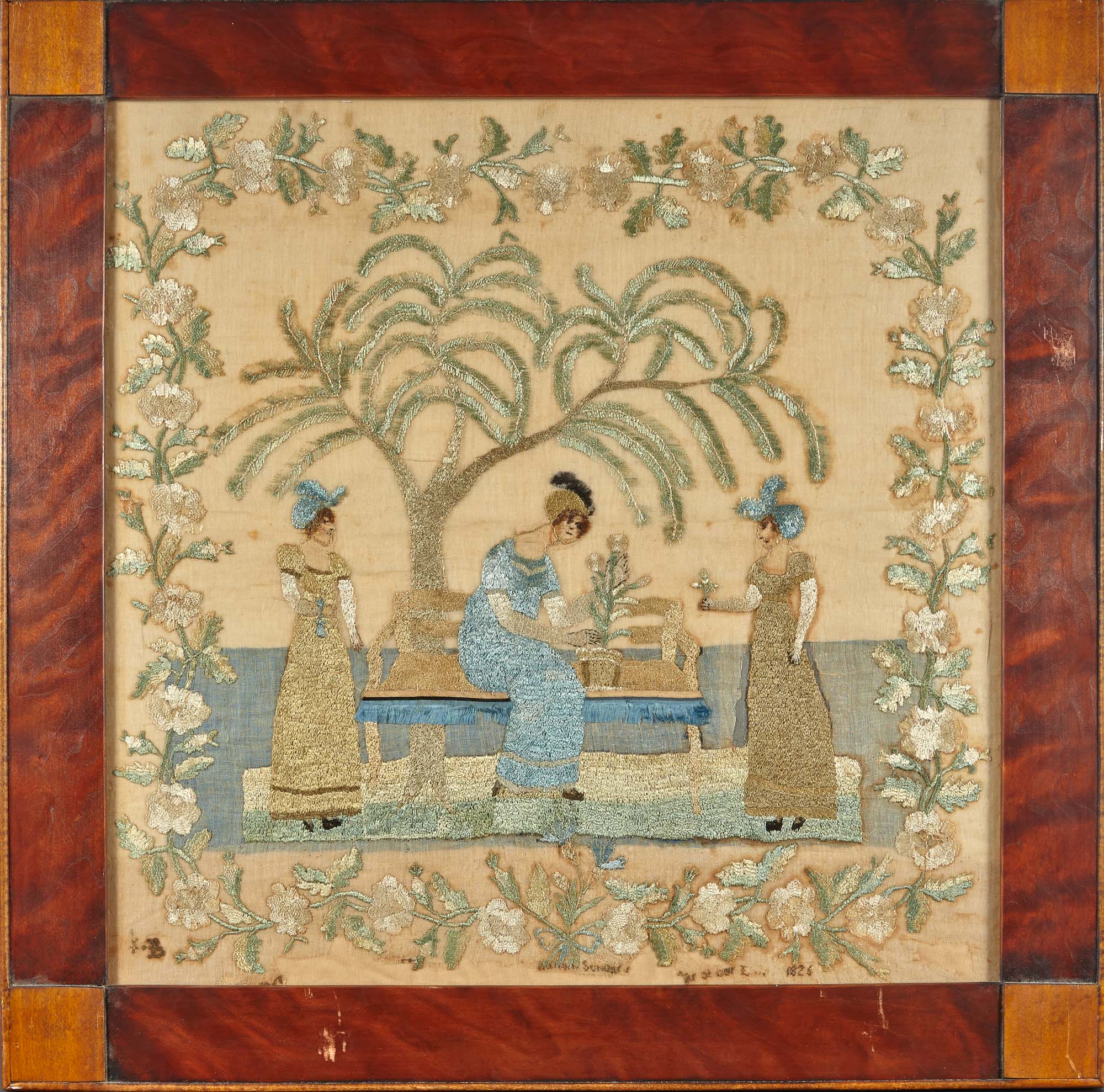 Lot image - Silk-on-Linen Needlework Pictorial