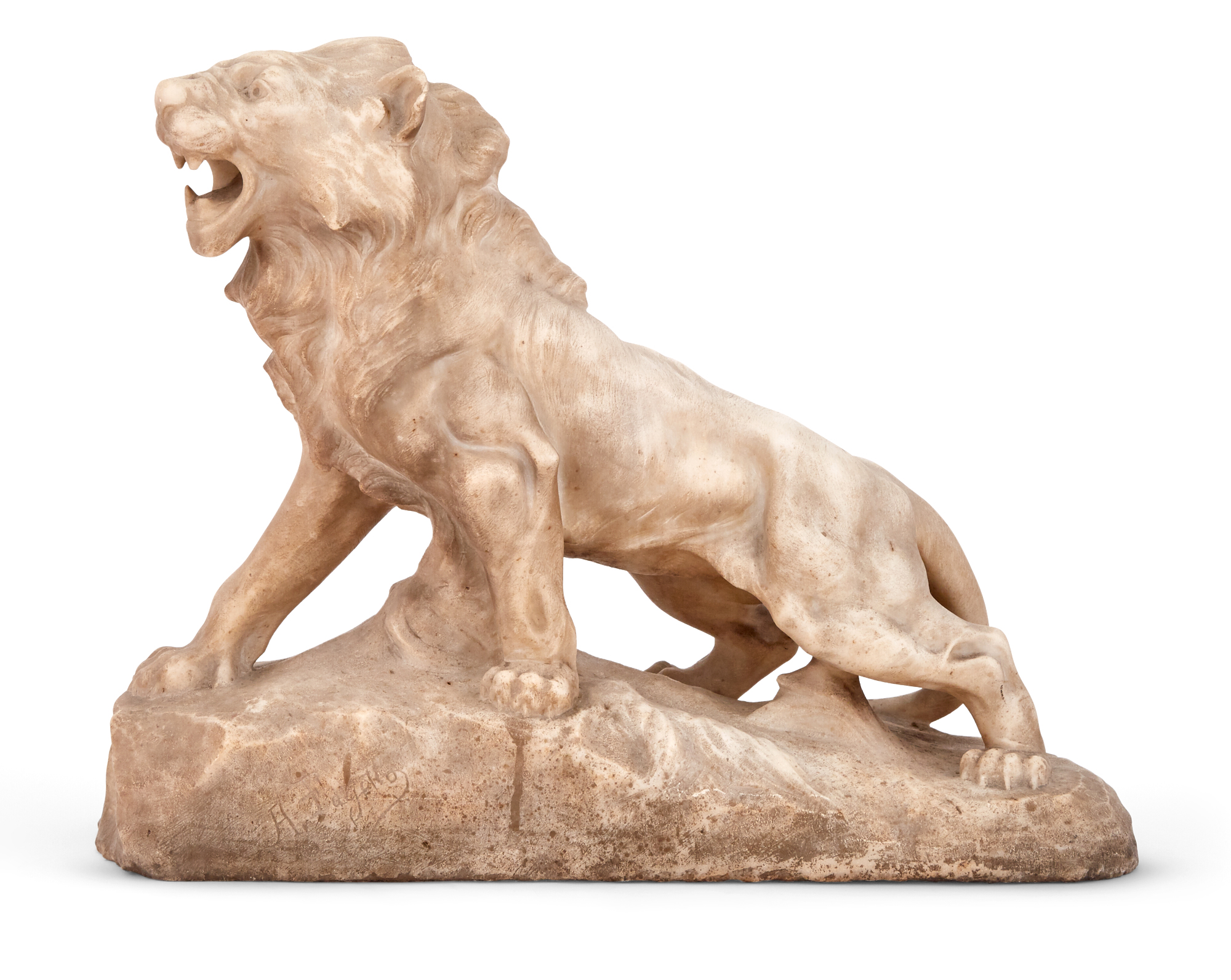 Lot image - Italian White Marble Sculpture of a Roaring Lion