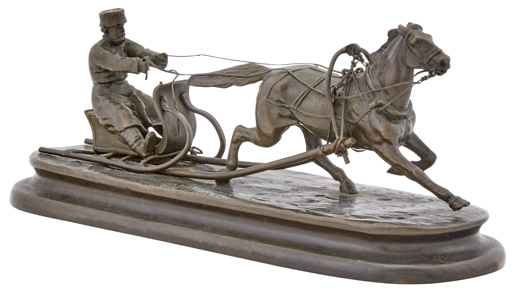 Lot image - Russian Bronze Model of a Horse-Drawn Sleigh