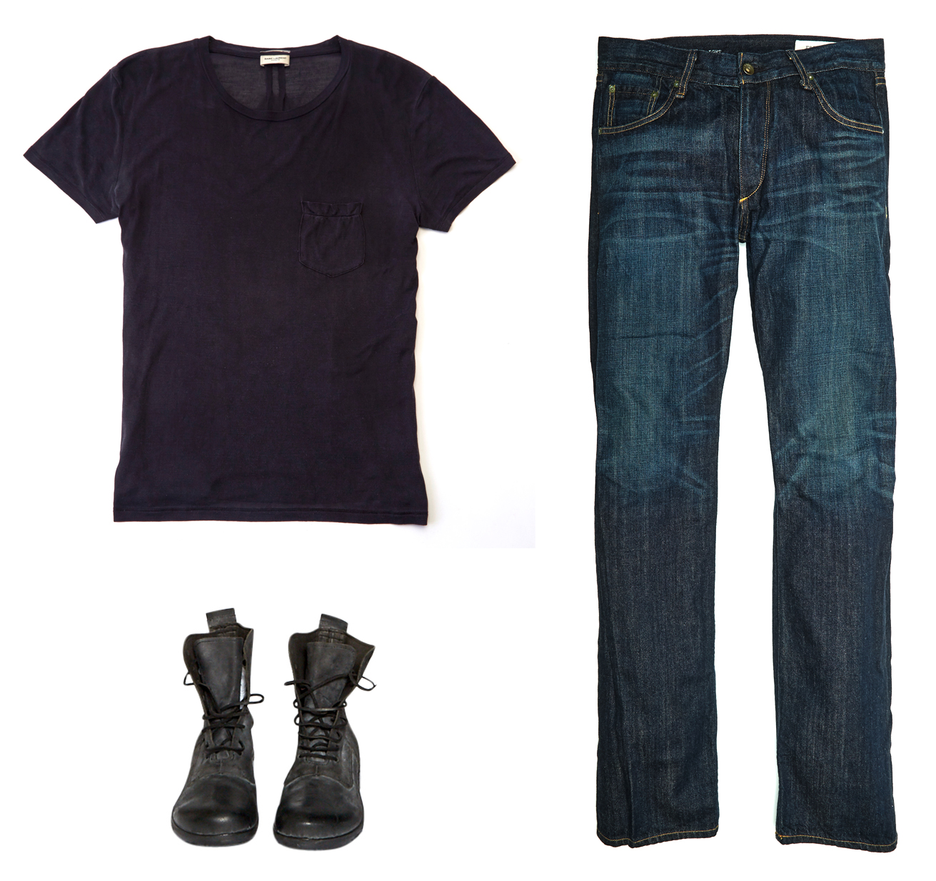 Lot image - BRUCE SPRINGSTEEN  Black T-Shirt, blue jeans and leather boots worn on Broadway by Bruce Springsteen.