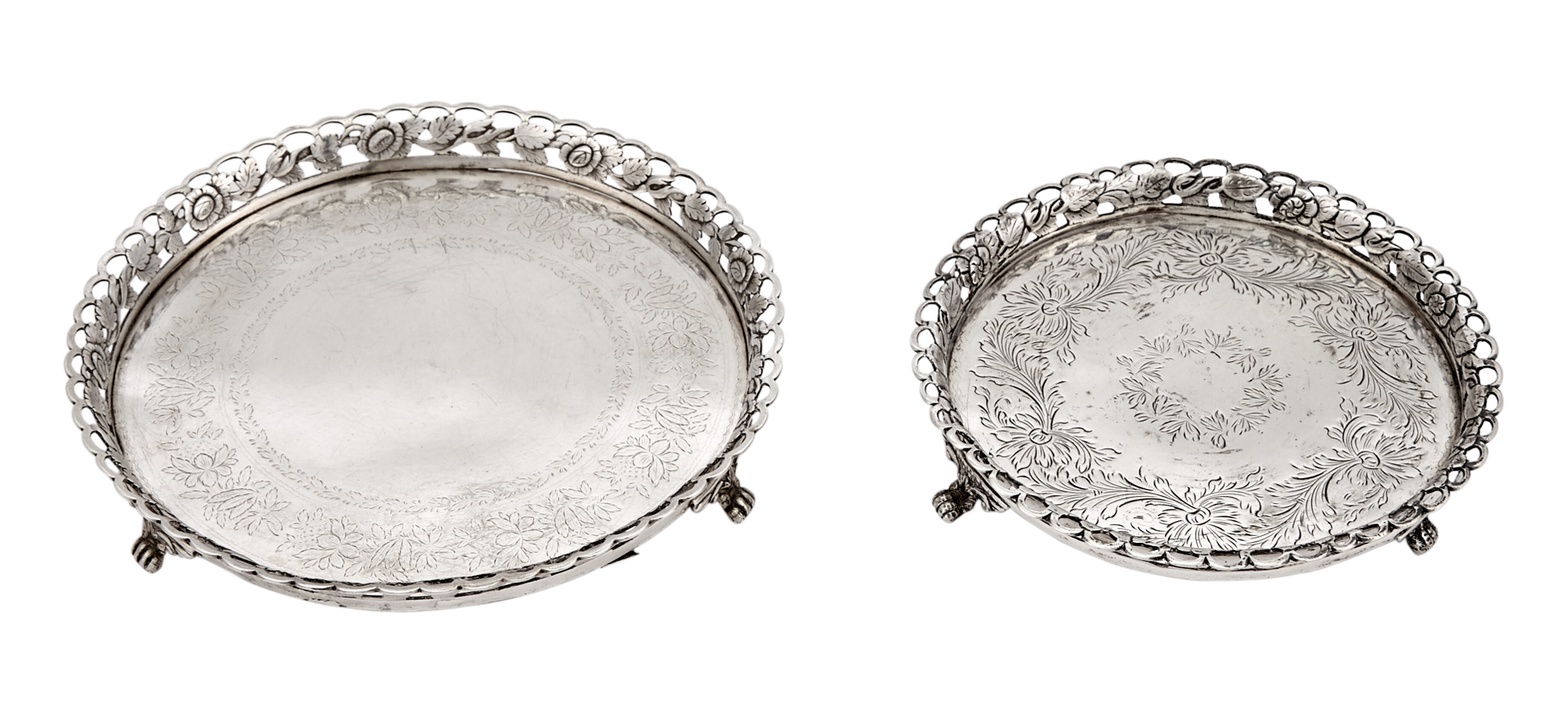 Lot image - Two Portuguese Silver Galleried Waiters