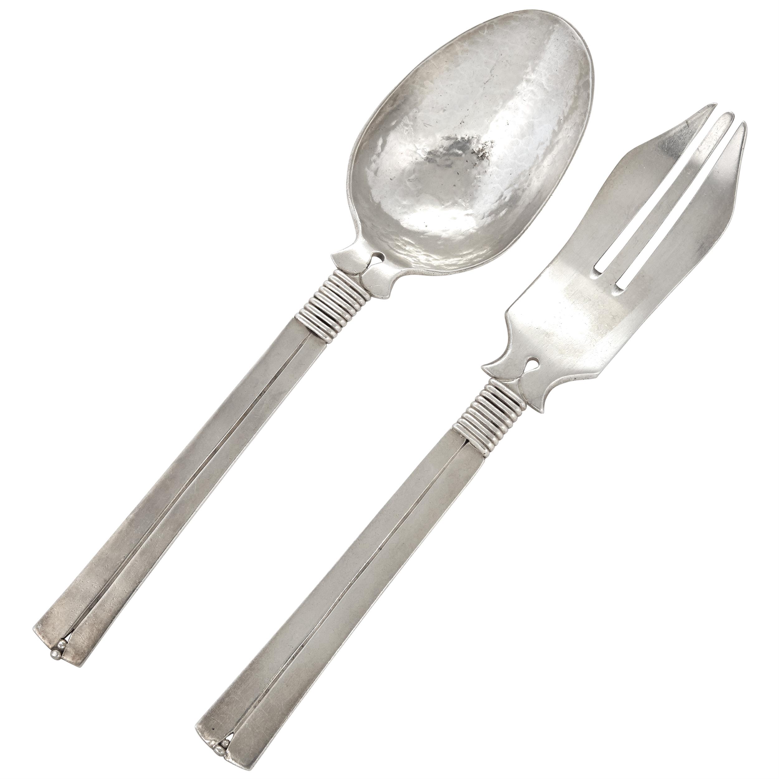 Lot image - Mexican Sterling Silver Serving Fork and Spoon