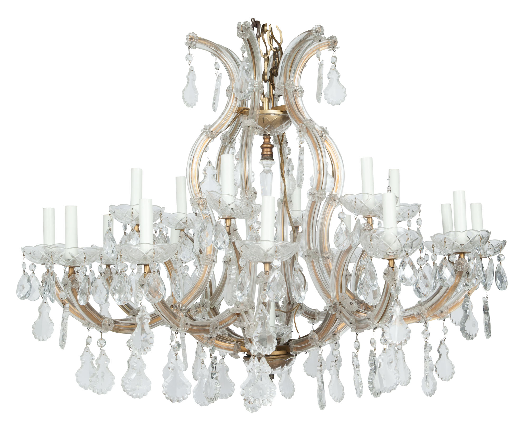 Lot image - Louis XV/XVI Style Brass and Glass Nineteen-Light Chandelier
