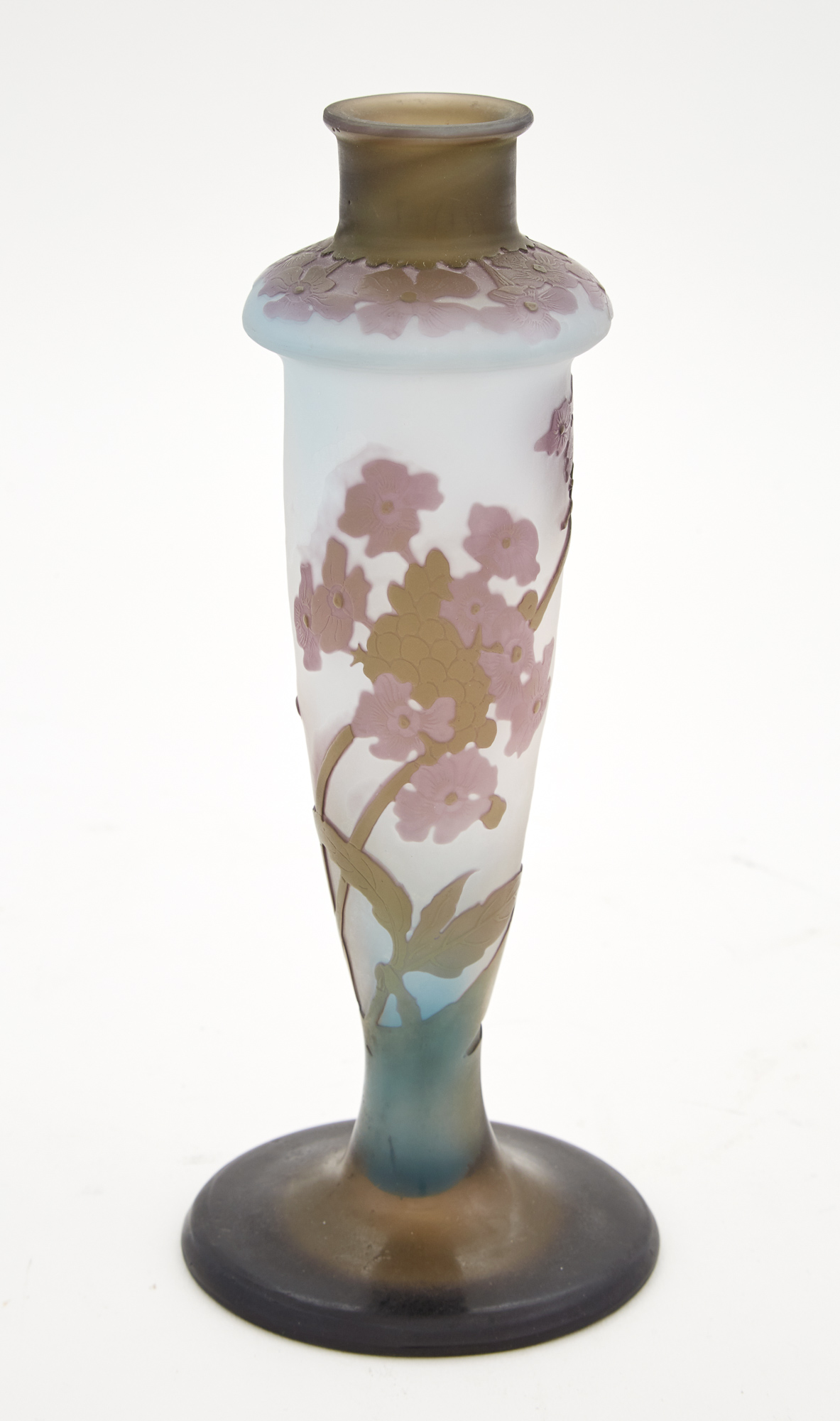 Lot image - Gallé Acid-Etched Floral Decorated Cameo Glass Bud Vase