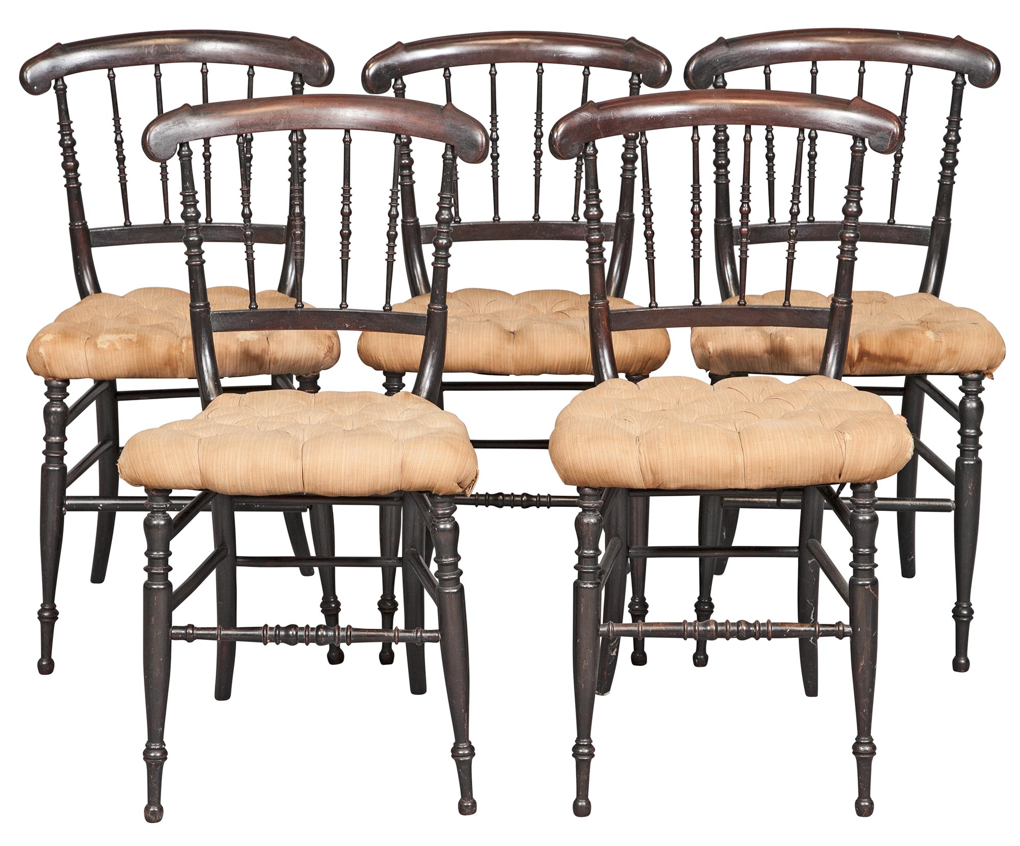 Lot image - Set of Five Grain-Painted Spindle-Back Side Chairs