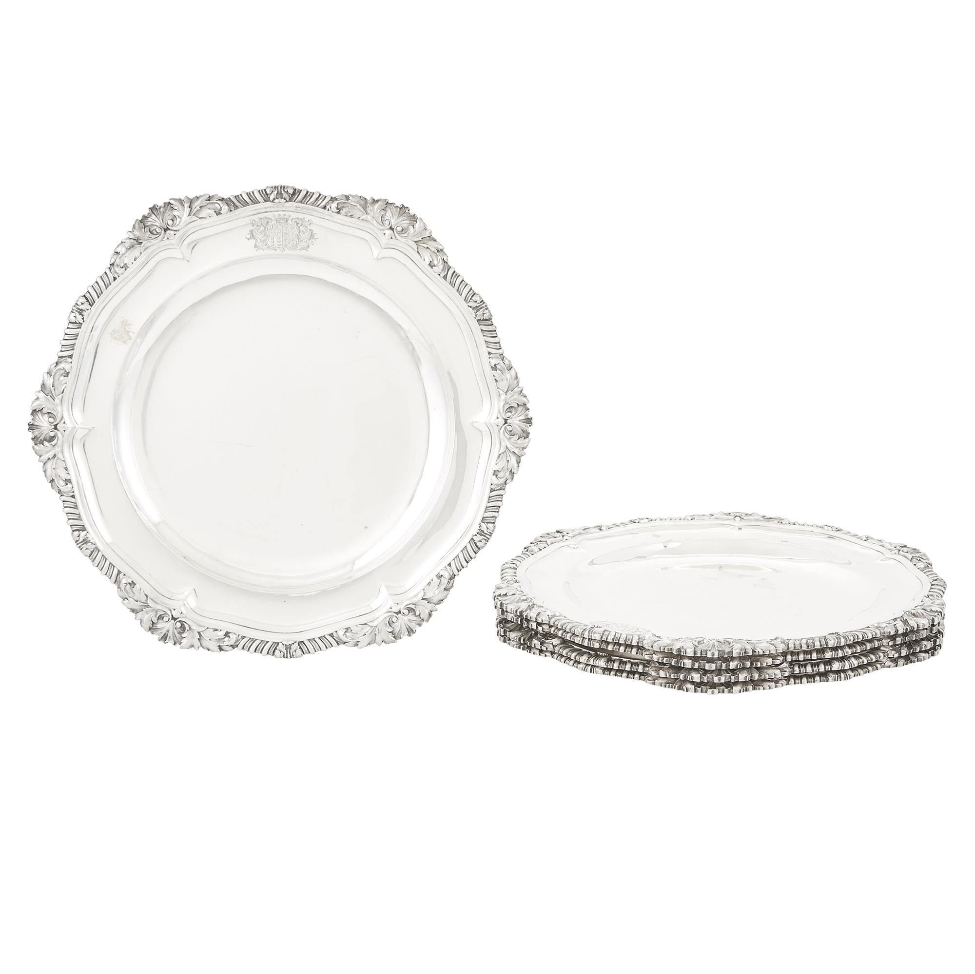 Lot image - Five George IV Sterling Silver Chargers