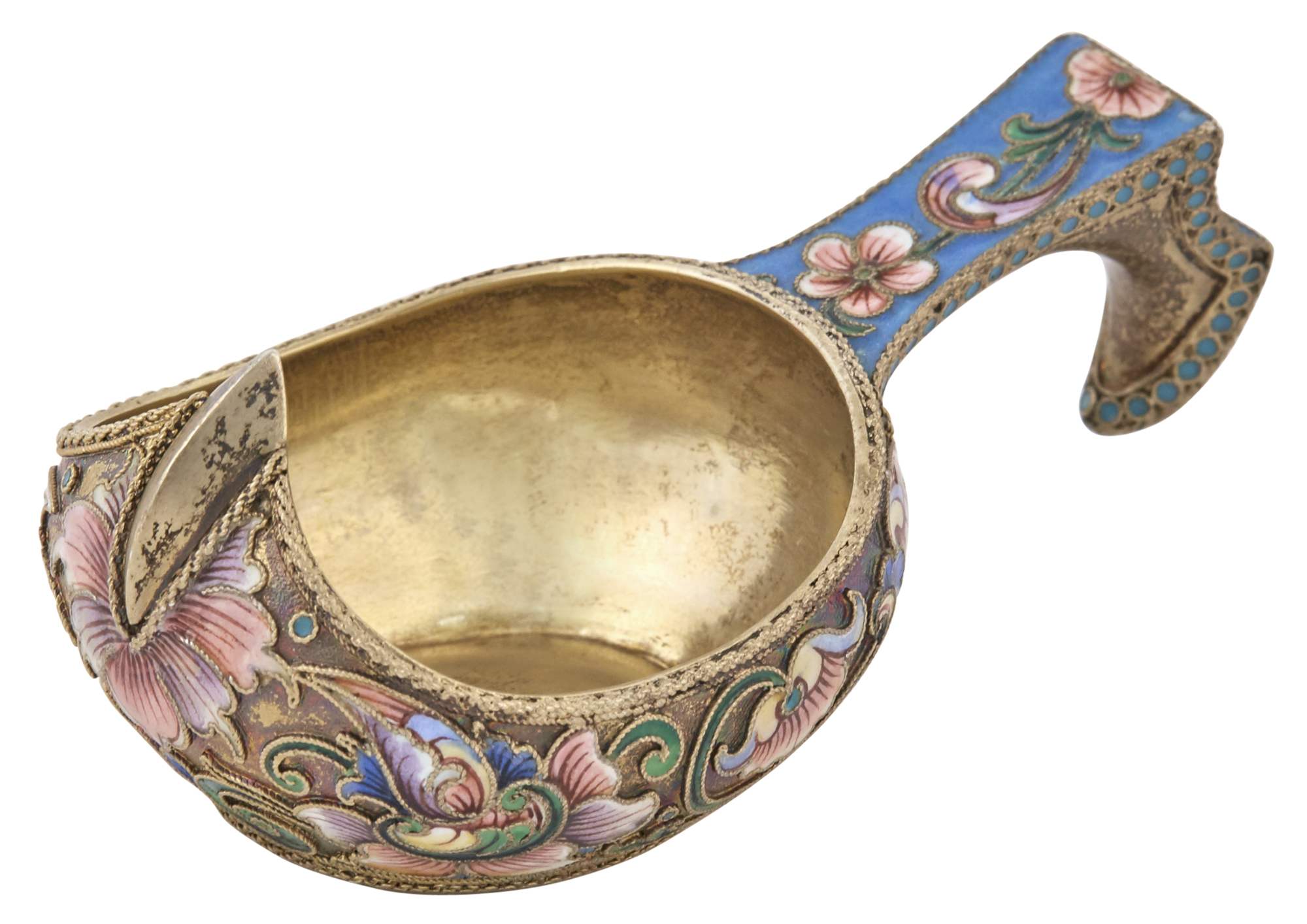 Lot image - Russian Silver-Gilt and Cloisonné Enamel Kovsh