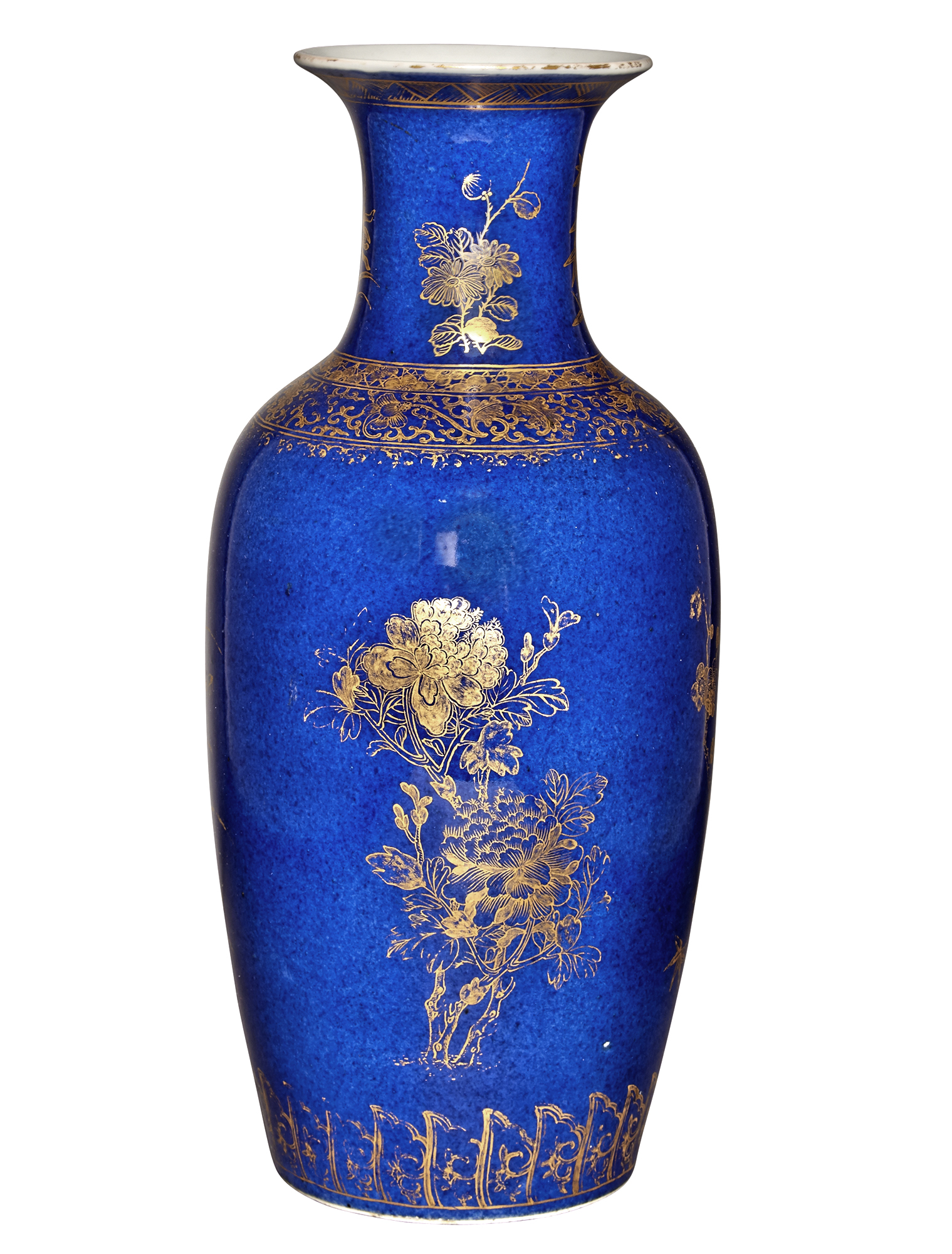 Lot image - Chinese Powder Blue and Gilt Porcelain Vase