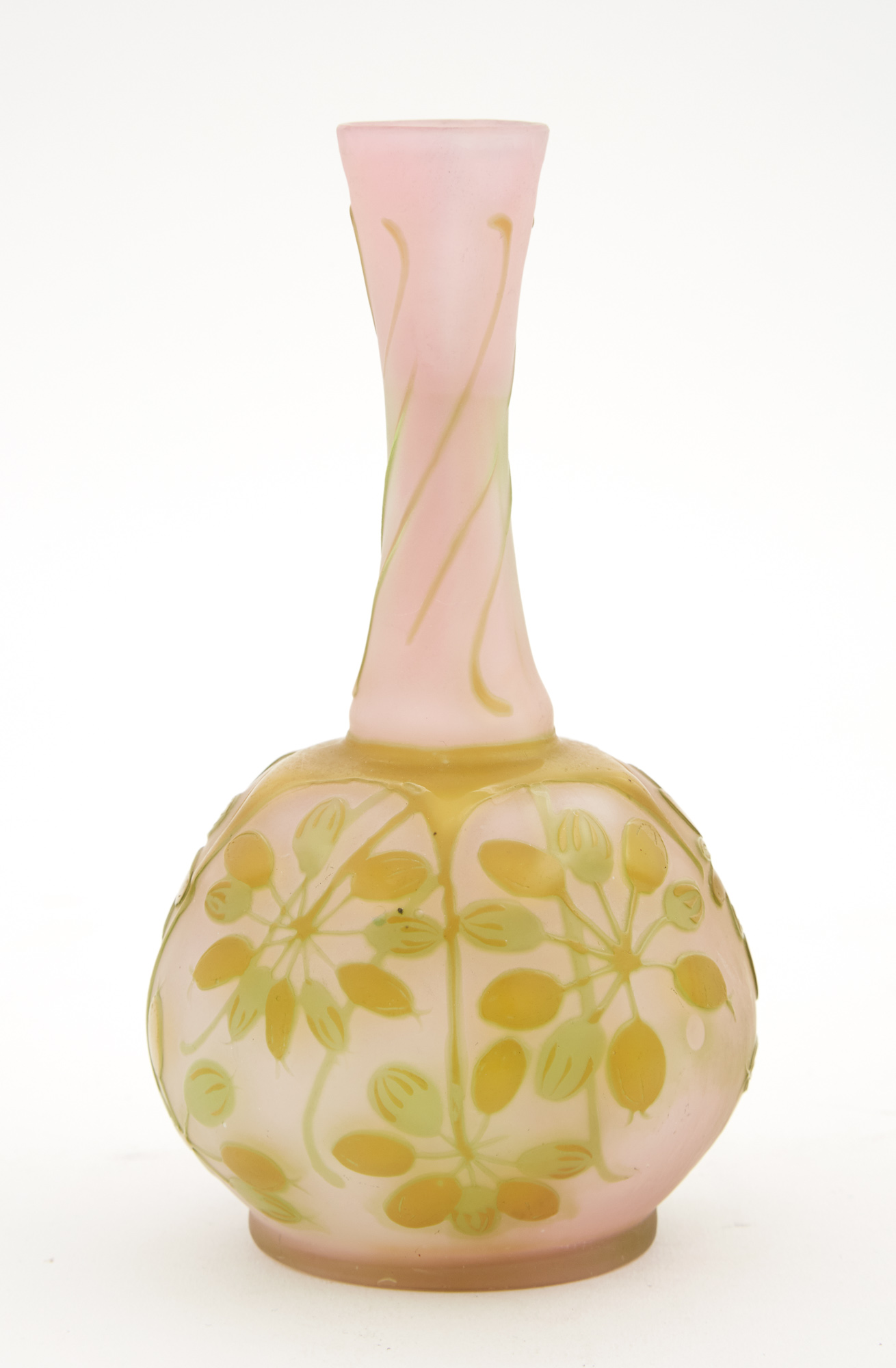 Lot image - Gallé Acid-Etched Floral Decorated Cameo Glass Stick Neck Bud Vase