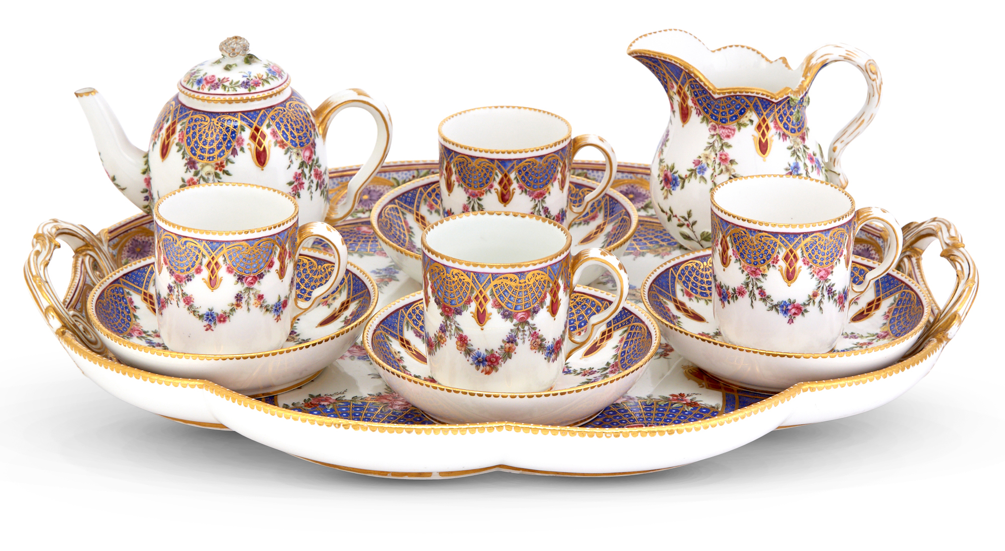 Lot image - Assembled Sèvres (Later-Decorated) and Sèvres Style Porcelain Frises Riches Cabaret