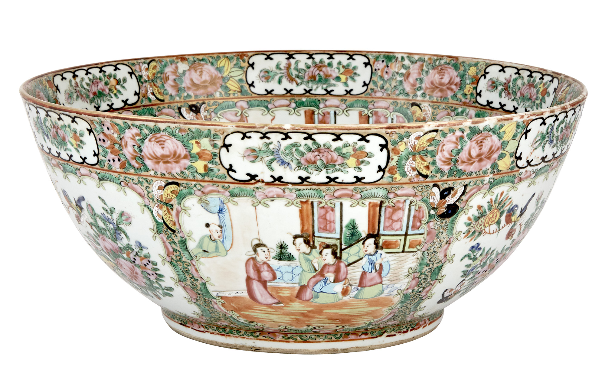 Lot image - Large Chinese Rose Medallion Porcelain Bowl