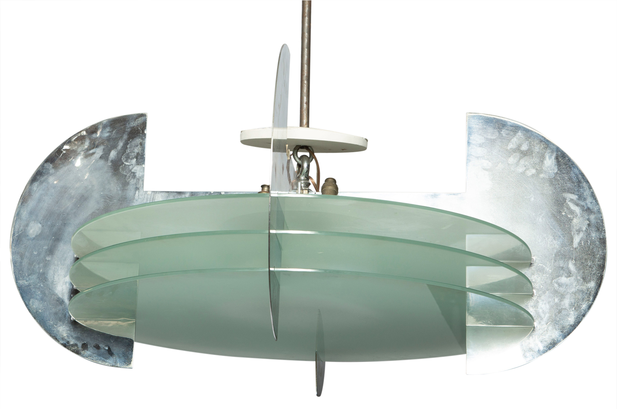 Lot image - Chromed Metal and Glass Hanging Lamp