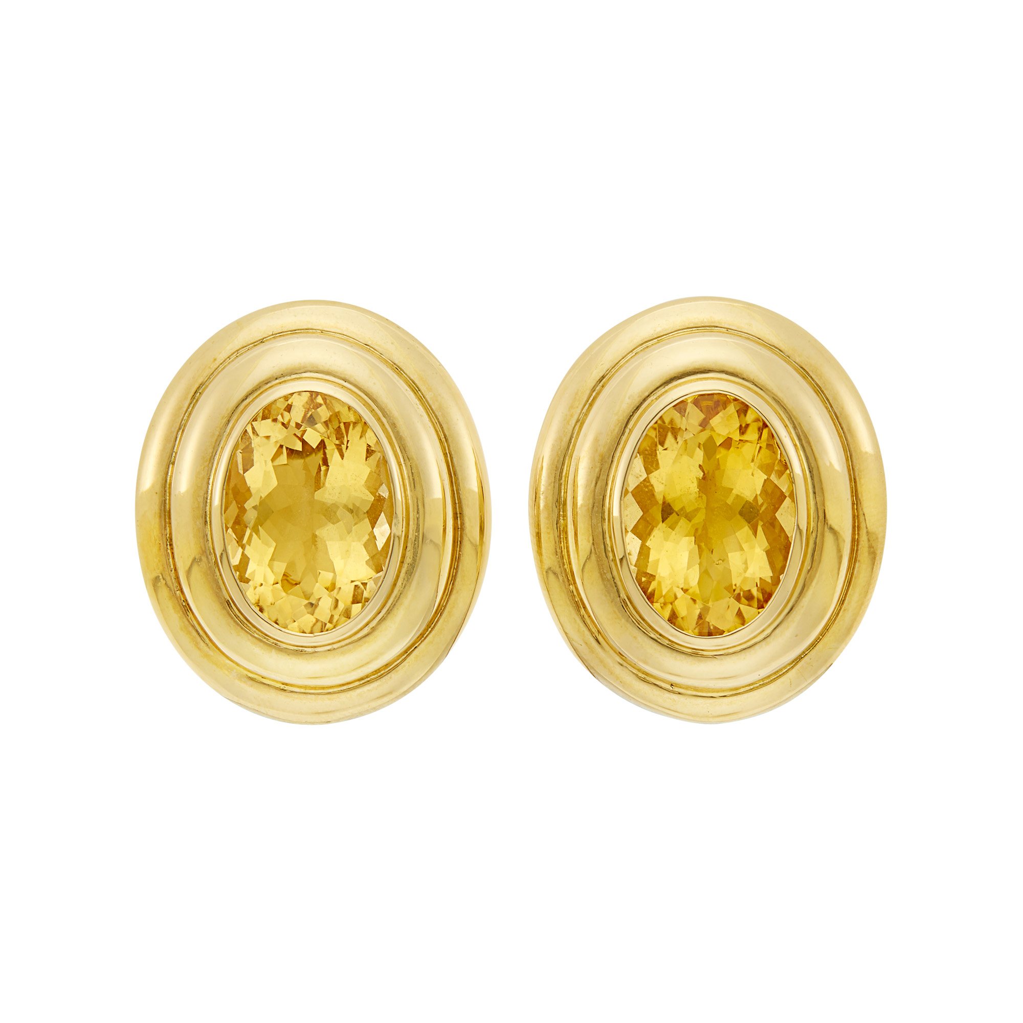 Lot image - Pair of Gold and Citrine Earclips