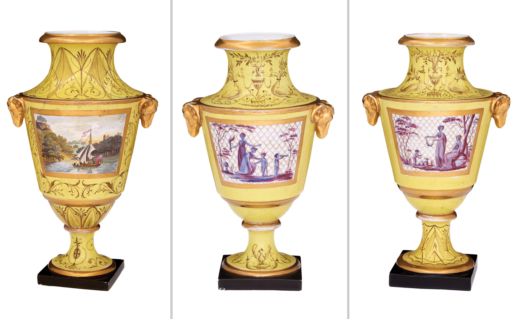 Lot image - Assembled Set of Three English Porcelain Urns