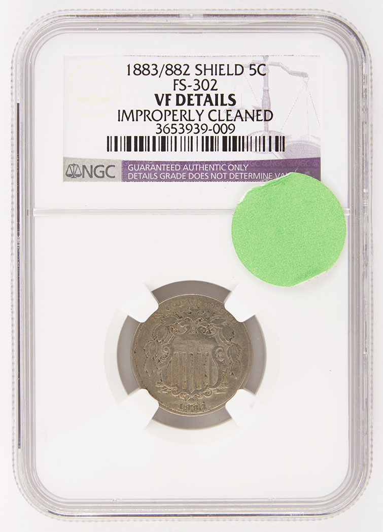 Lot image - United States 1883 over 1882 Shield 5 Cent