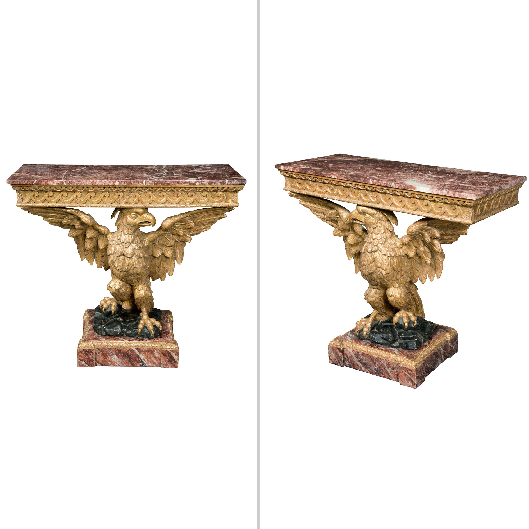Lot image - Pair of George II Style Giltwood Console Tables in the style of William Kent