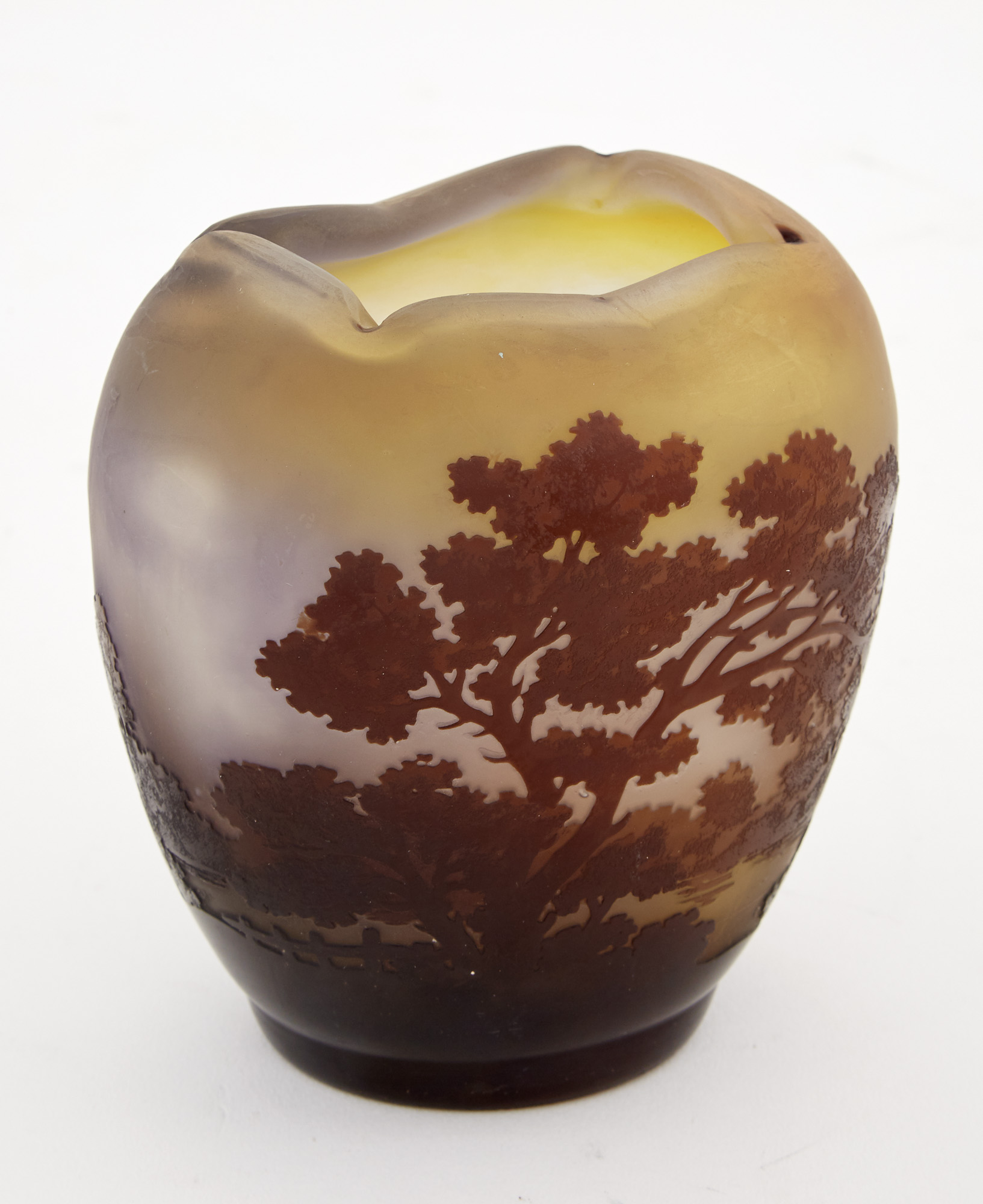 Lot image - Gallé Acid-Etched Cameo Glass Landscape Scene Vase