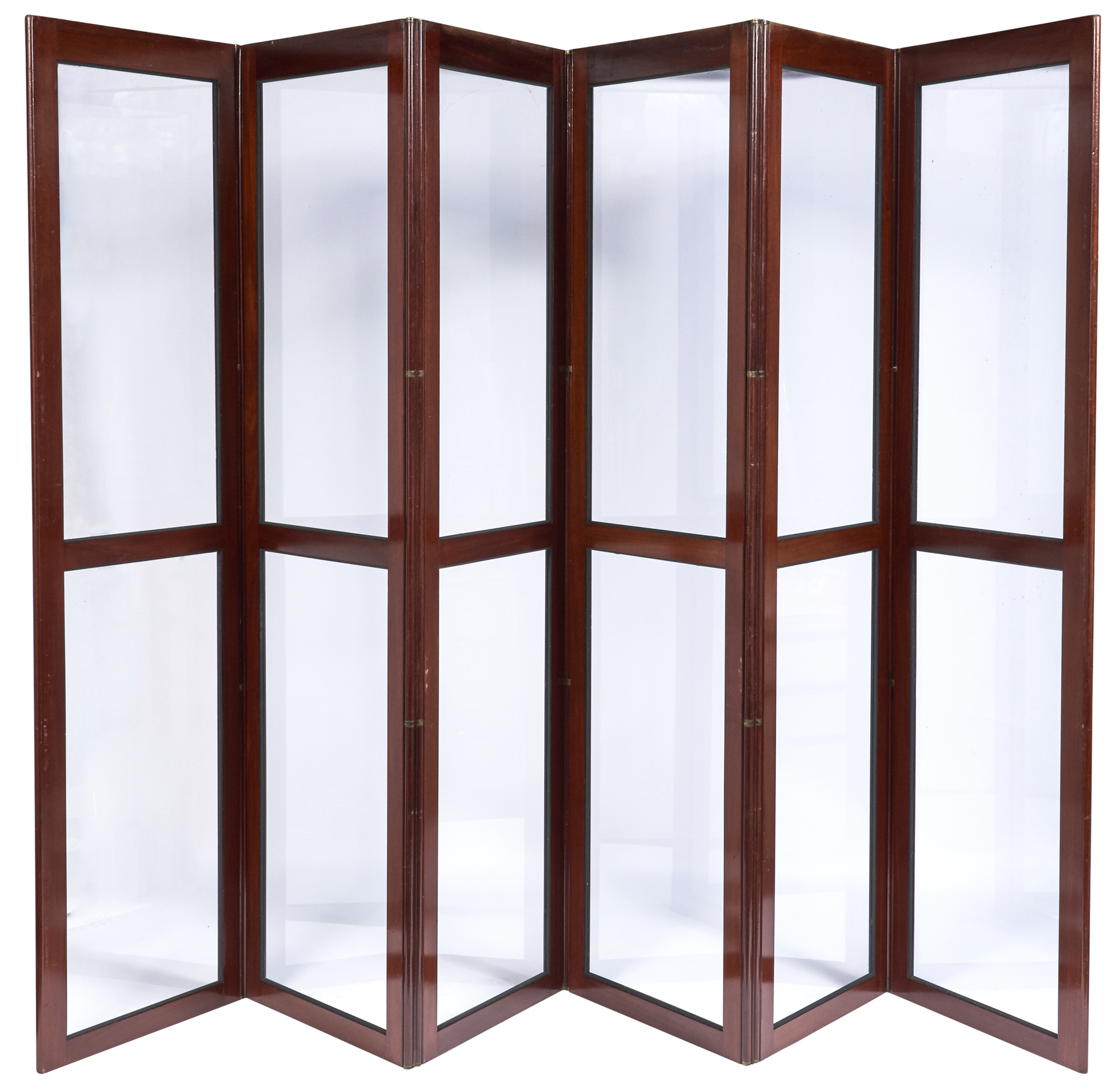 Lot image - French Mahogany and Glass Six-Panel Floor Screen