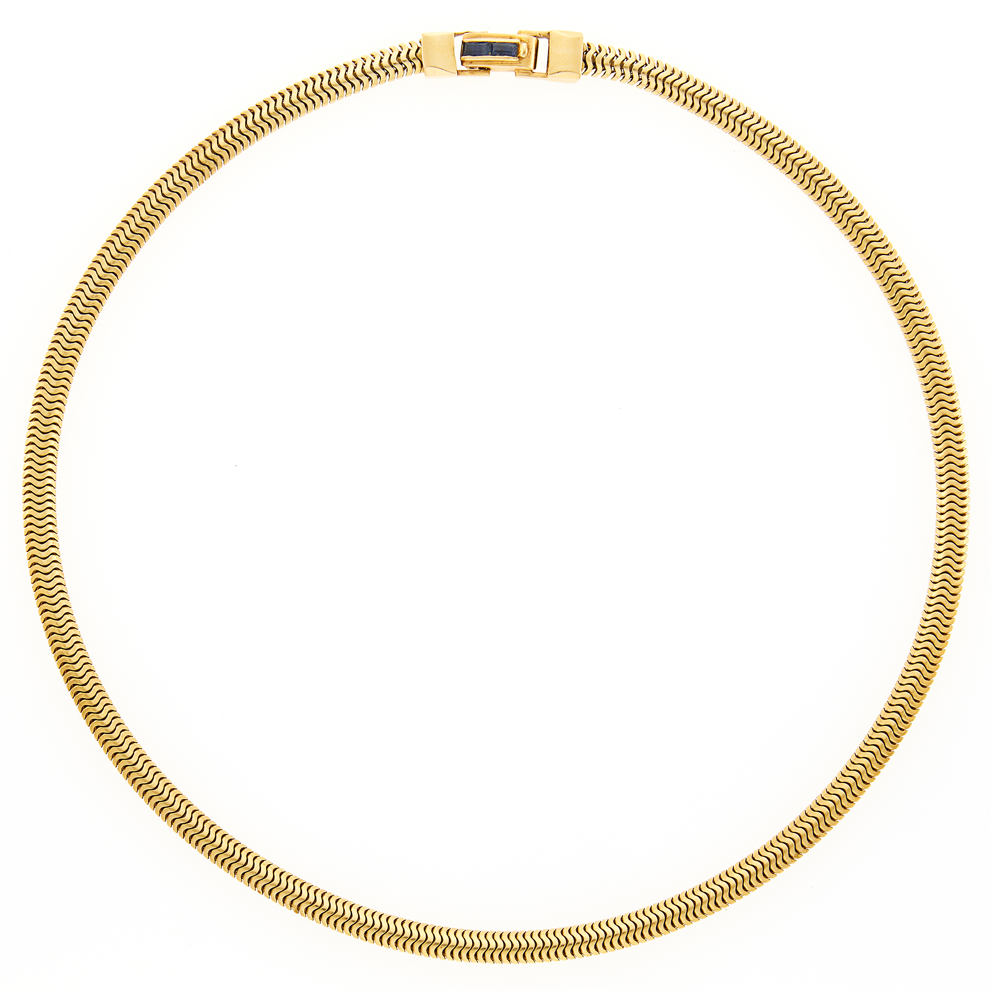 Lot image - Gold Snake Chain Necklace with Sapphire Clasp