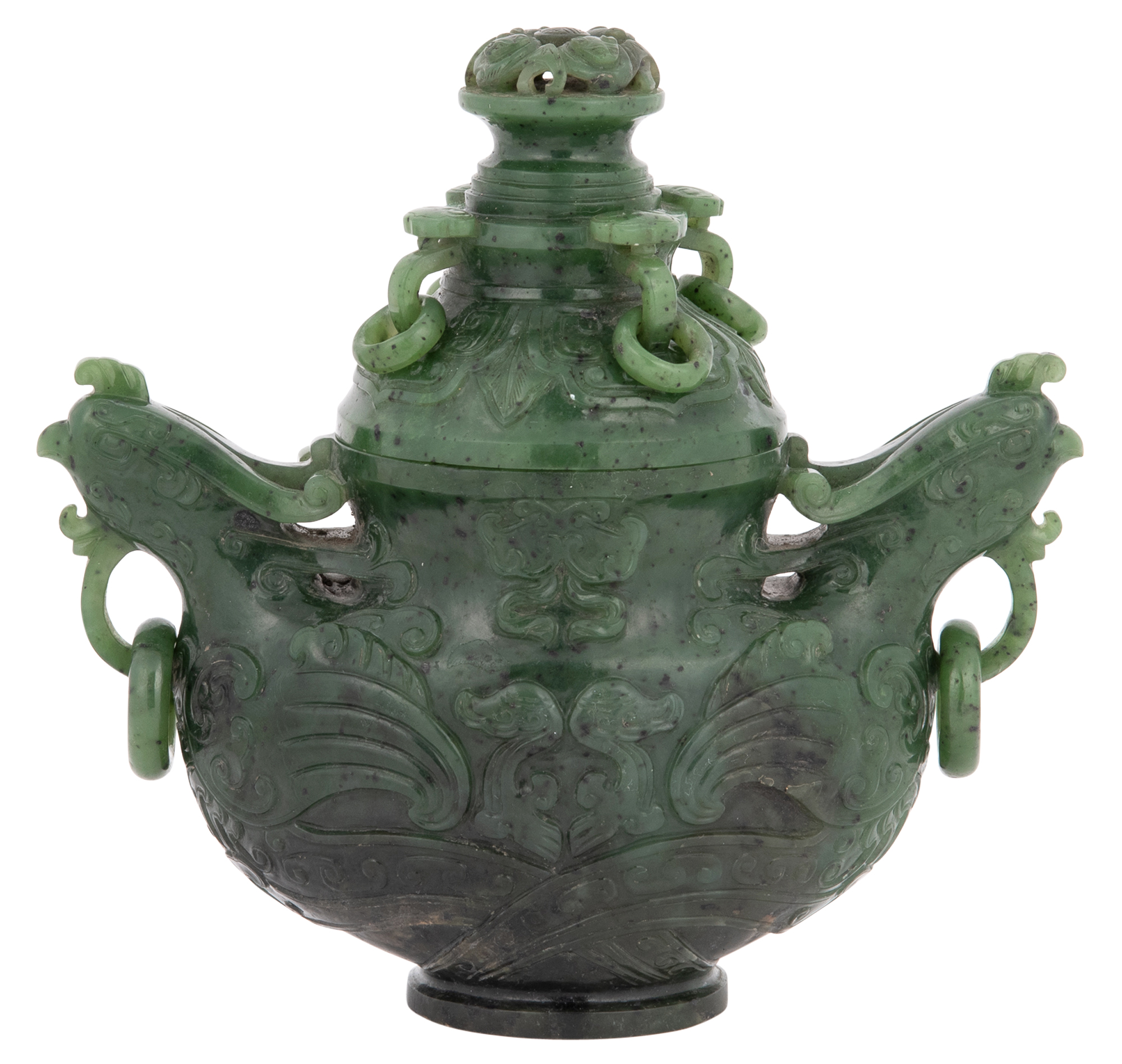 Lot image - A Chinese Spinach Jade Double Phoenix Vase