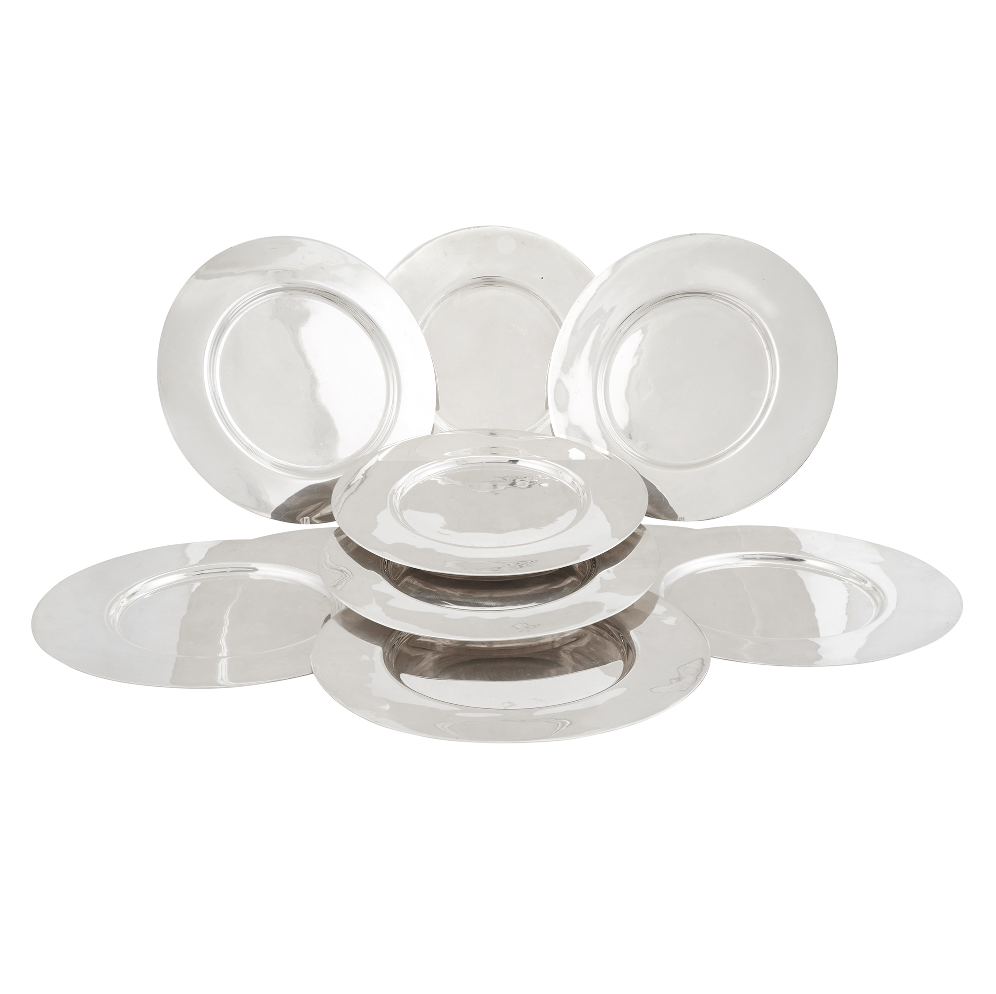 Lot image - Assembled Set of Ten American Sterling Silver Chargers