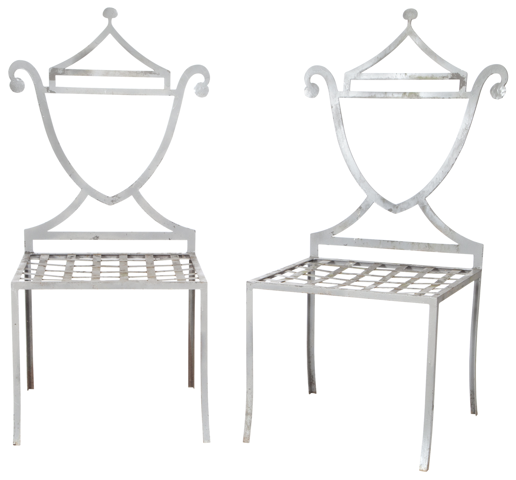 Lot image - Pair of Patinated Metal Garden Side Chairs