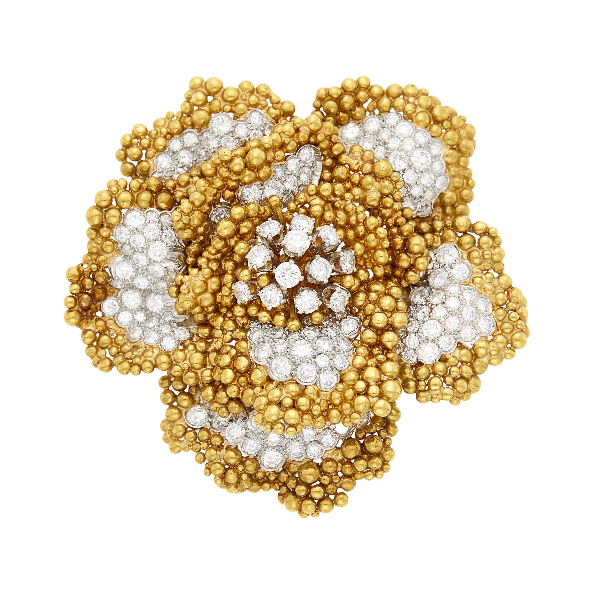 Lot image - David Webb Gold, Platinum and Diamond Flower Clip-Brooch