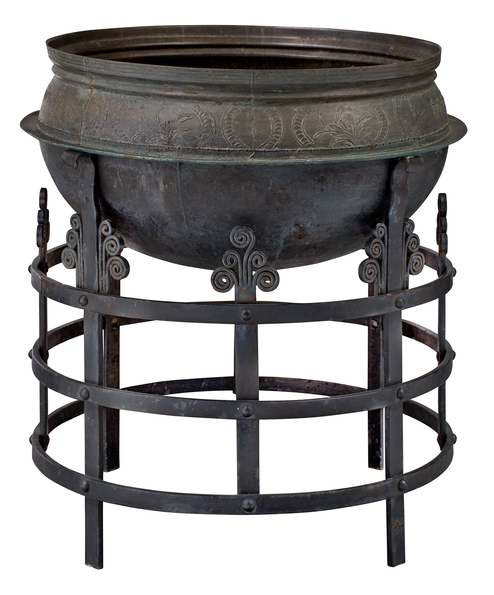 Lot image - Large Mongolian and Sanskrit Inscribed Deep Circular Basin