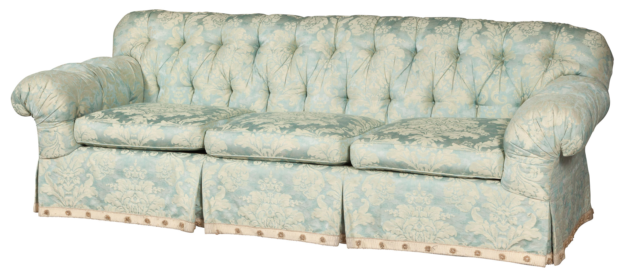 Lot image - Upholstered Three-Cushion Sofa