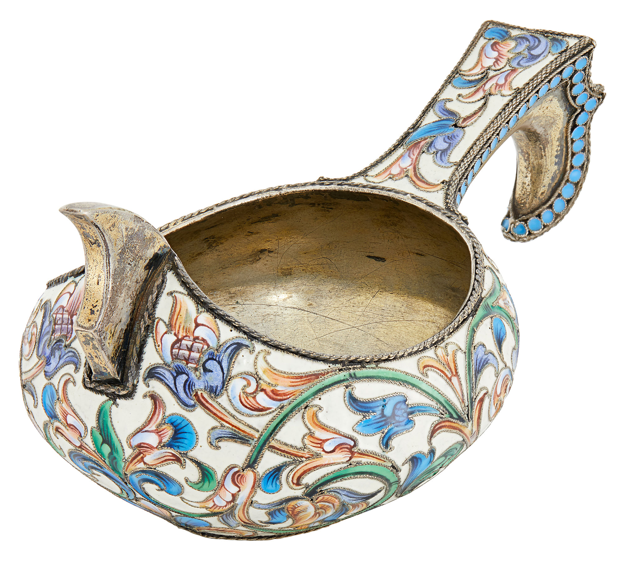 Lot image - Russian Silver-Gilt and Cloisonné Enamel Kovsh