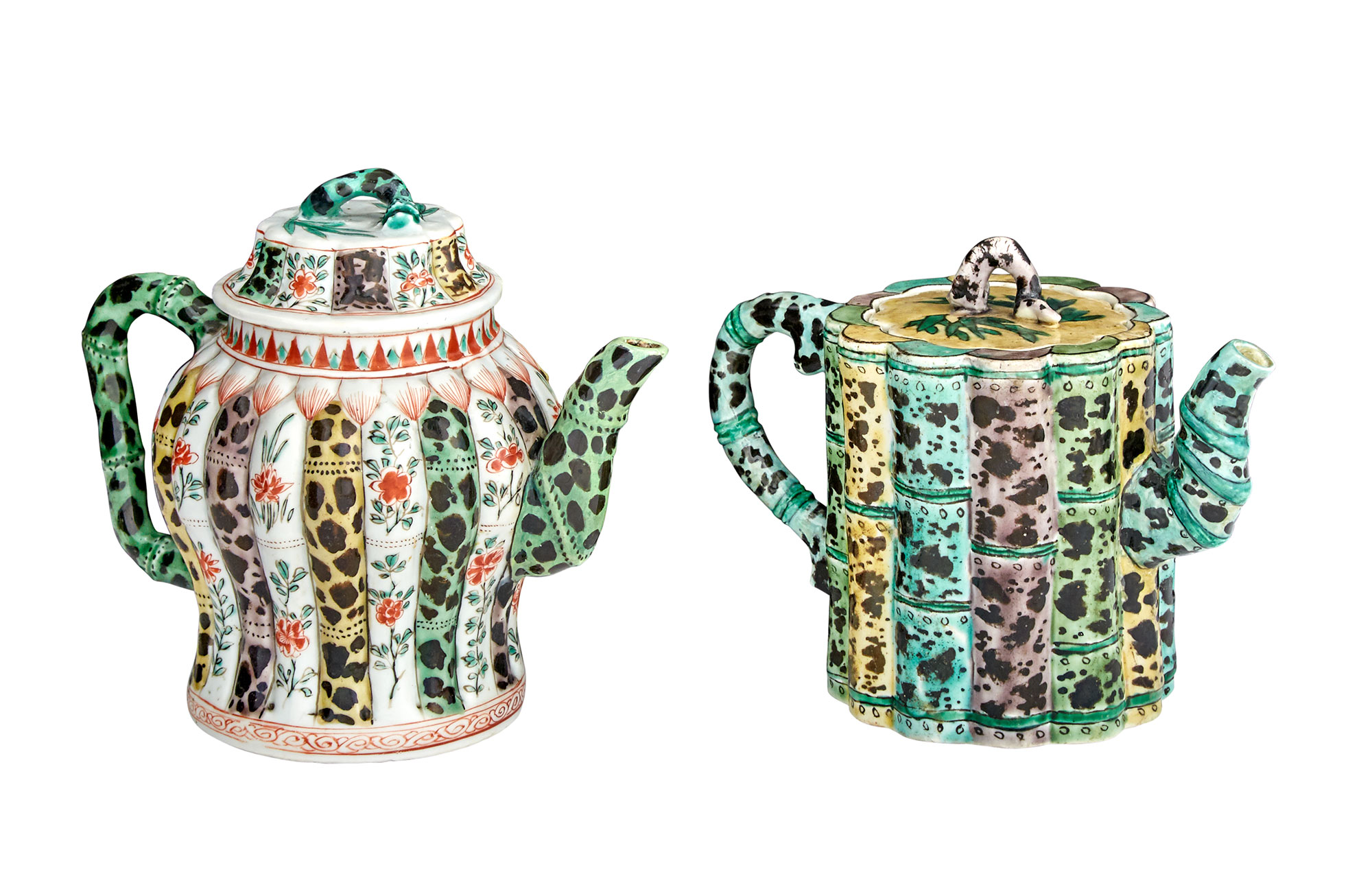 Lot image - Two Chinese Famille Verte Glazed Porcelain Teapots