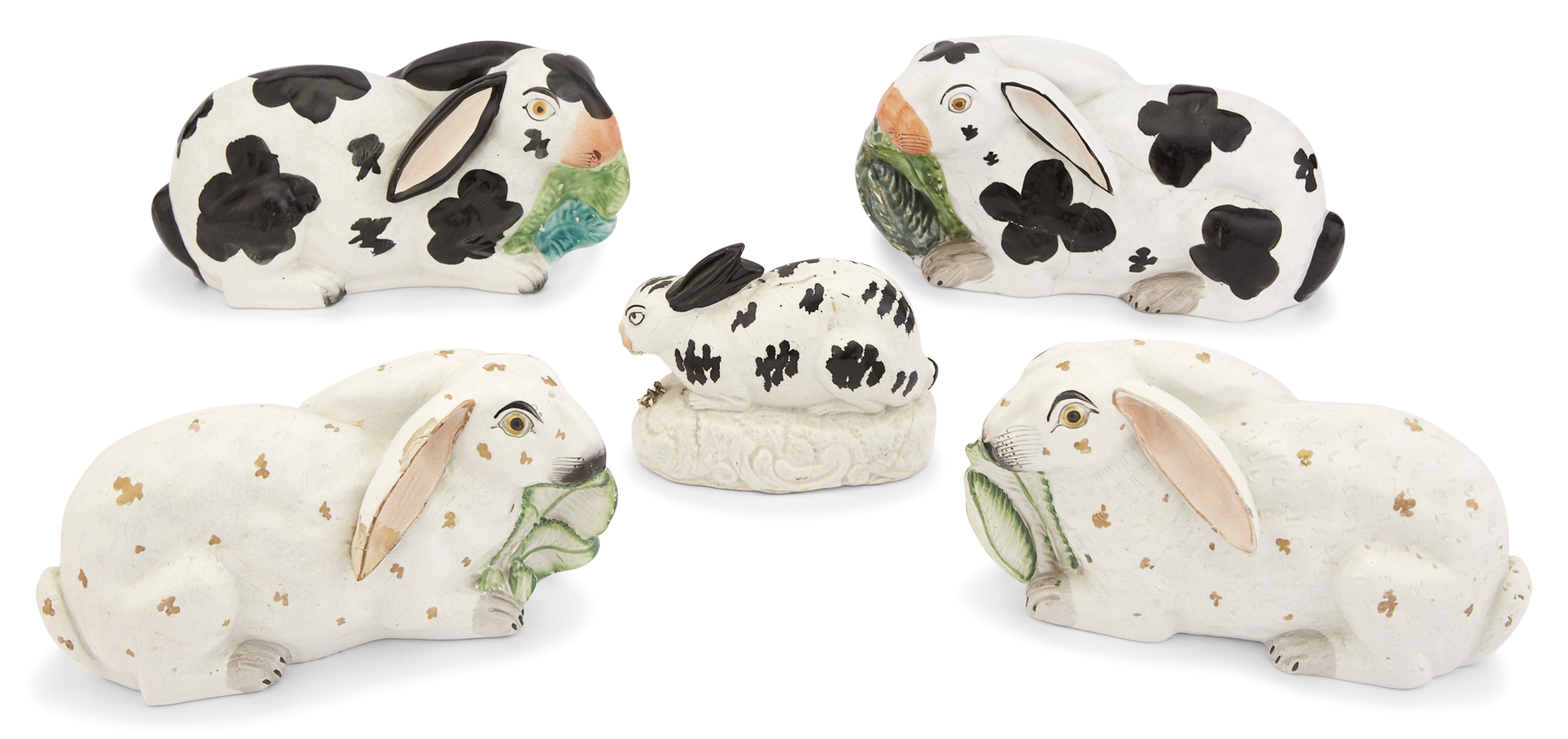 Lot image - Two Pairs of Staffordshire Pottery Figures of Rabbits