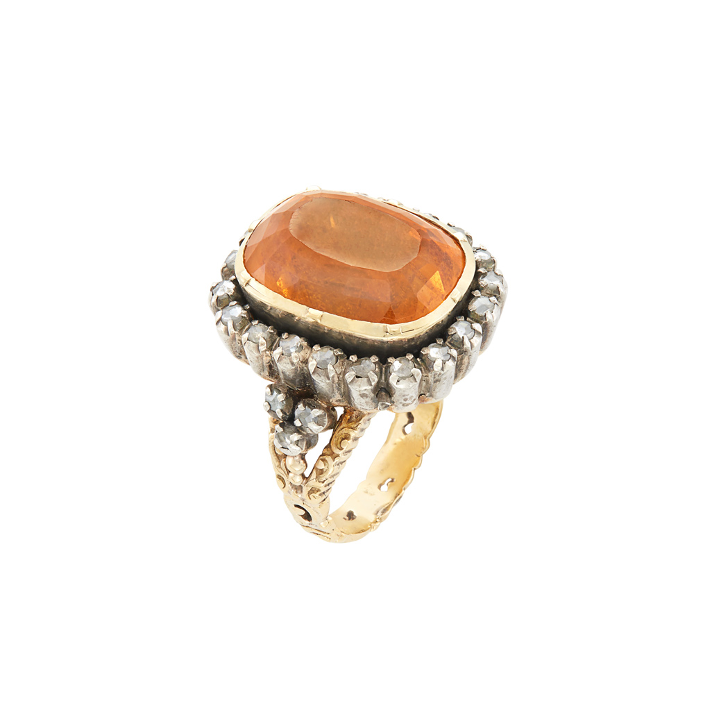 Lot image - Antique Silver-Topped Gold, Citrine and Diamond Ring