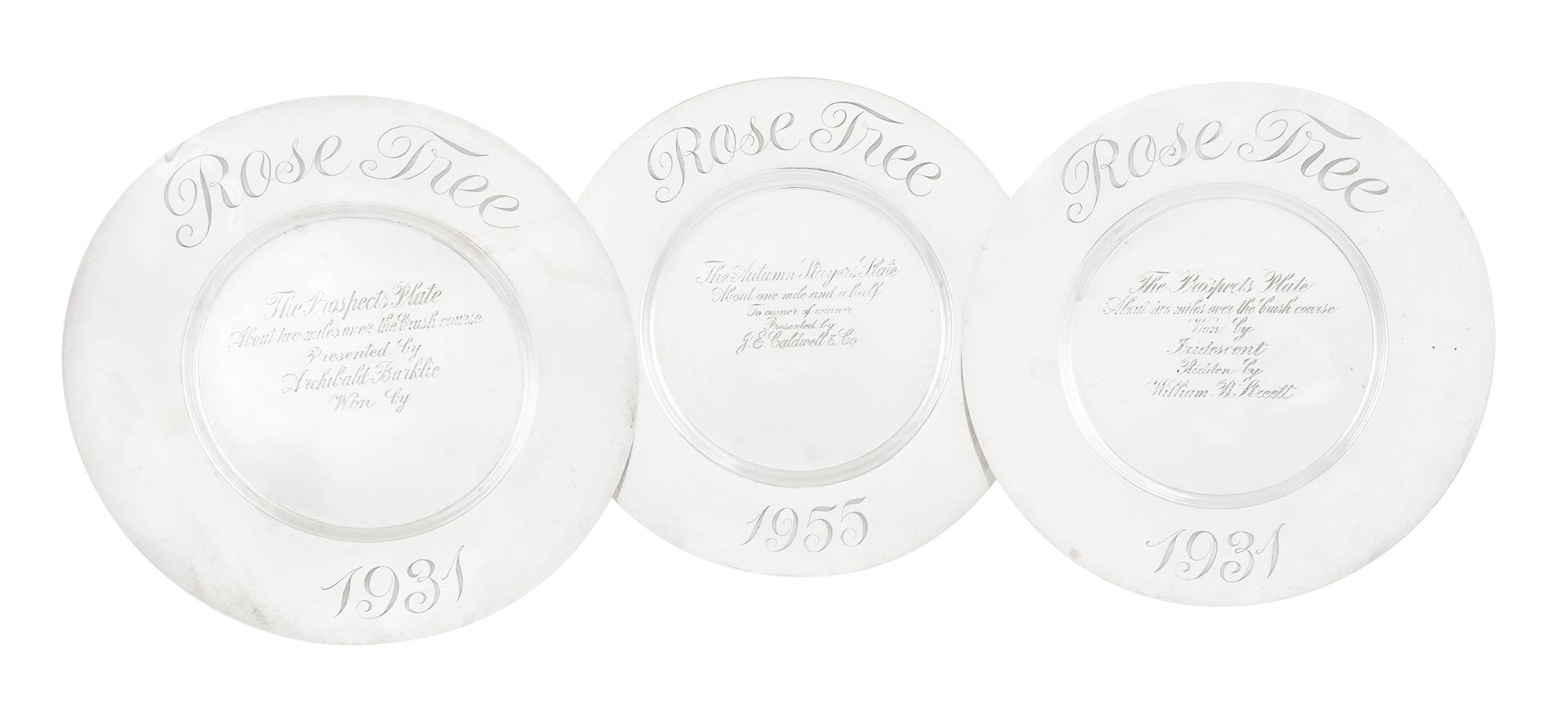 Lot image - Three American Sterling Silver Presentation Chargers