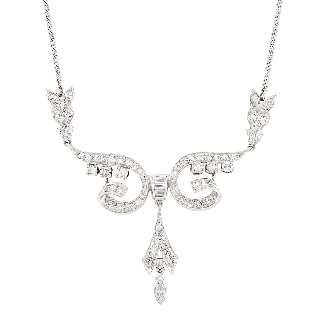 Lot image - Platinum, White Gold and Diamond Necklace