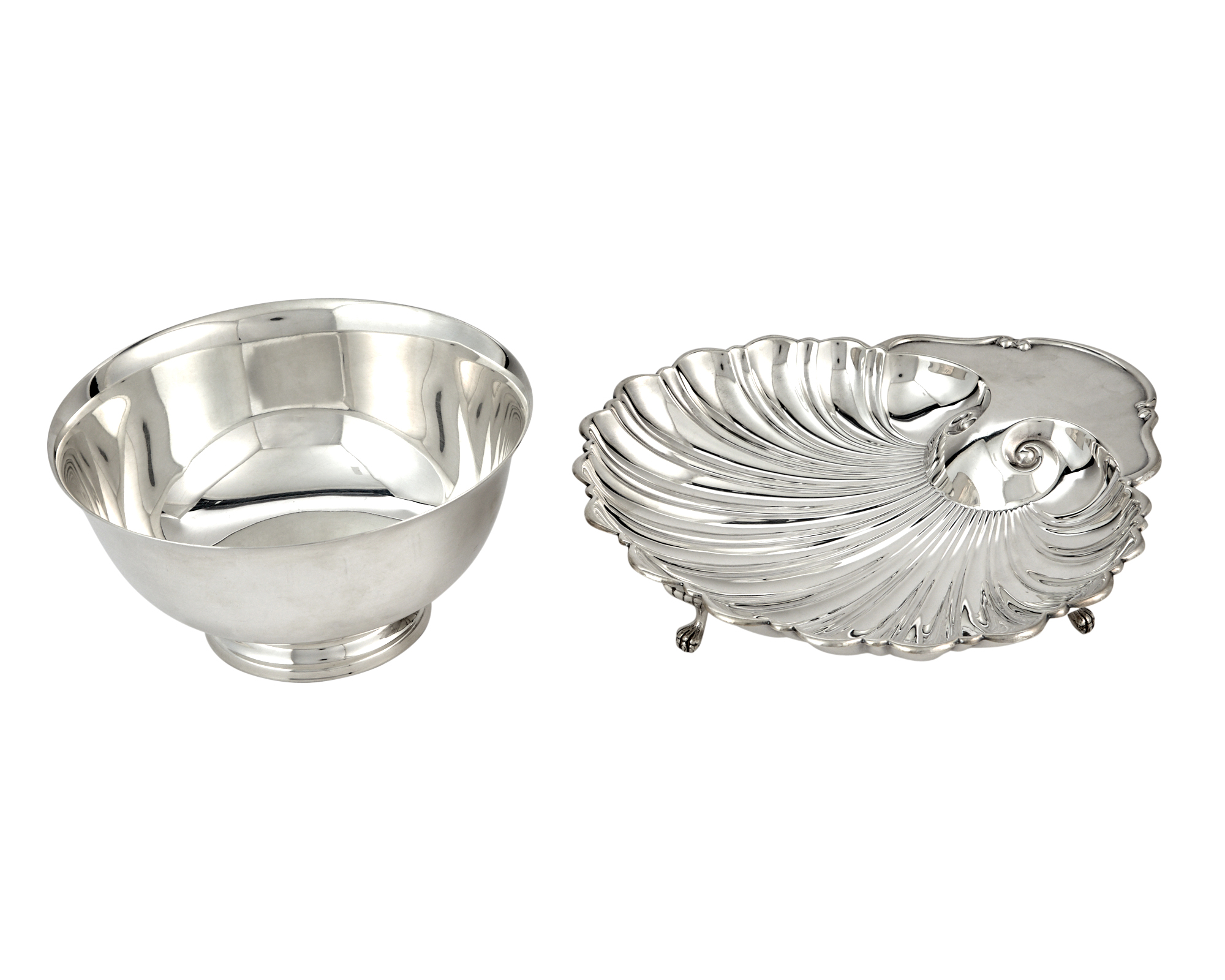Lot image - Sterling Silver Shell-Form Dish and a Revere-Form Bowl