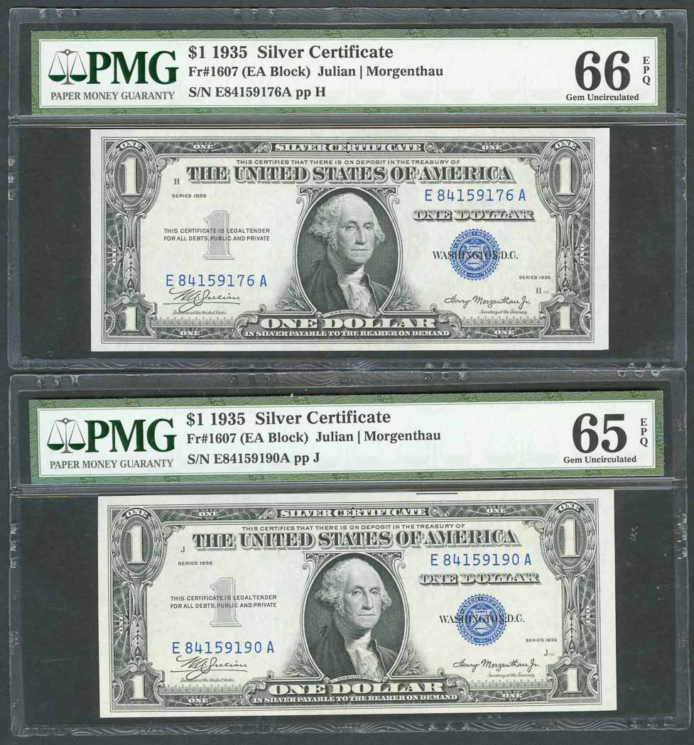 Lot image - United States 1935 Sequentially Numbered $1 Silver Certificates