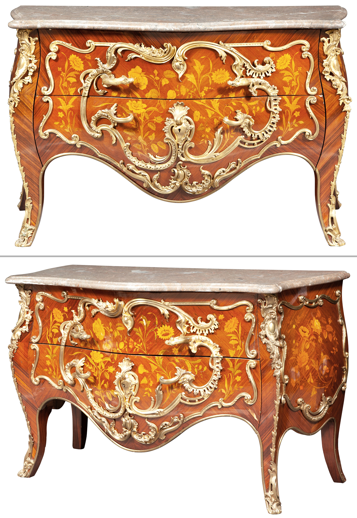 Lot image - Pair of French Gilt-Bronze-Mounted Kingwood Marquetry Commodes
