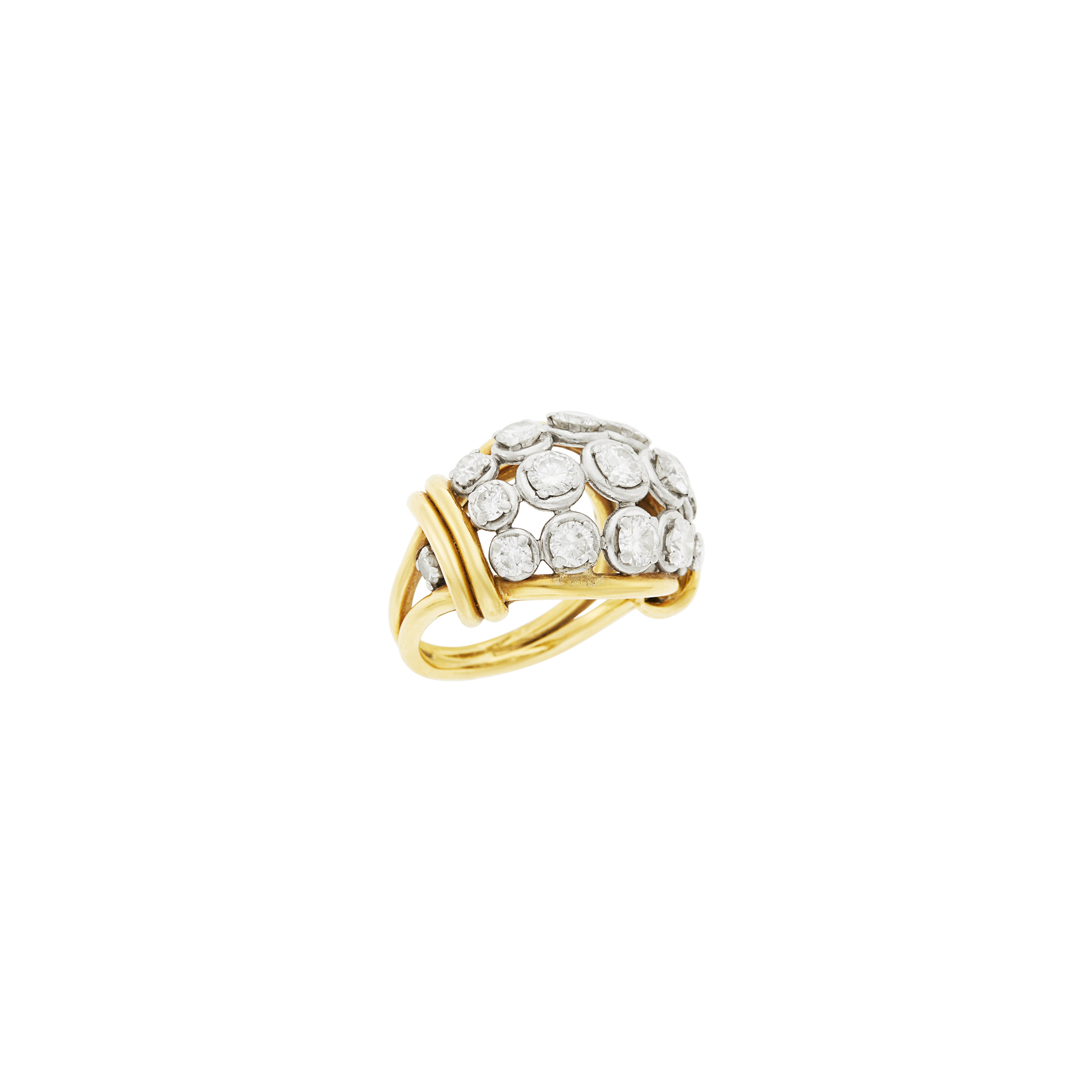 Lot image - Gold, Platinum and Diamond Bombé Ring