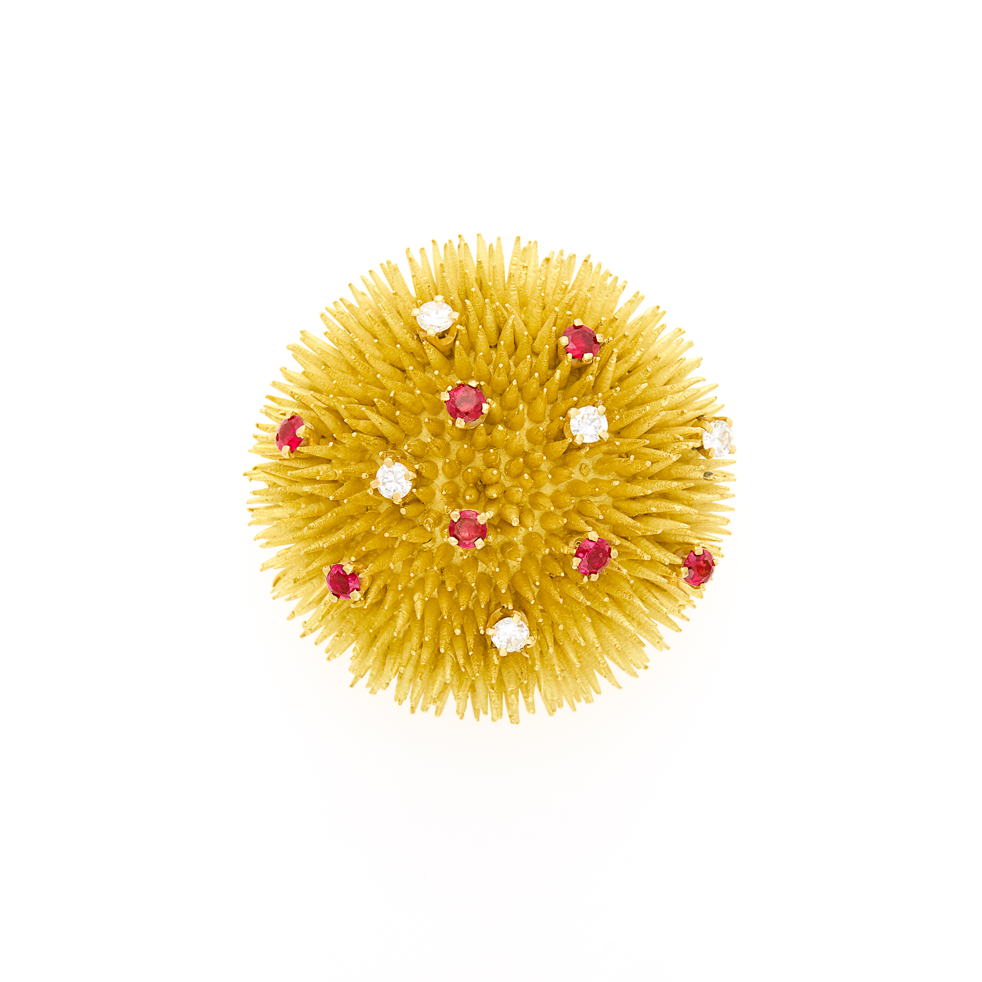 Lot image - Gold, Diamond and Ruby Sea Urchin Clip-Brooch