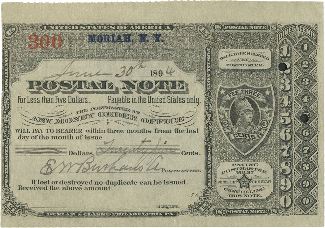 Lot image - United States 1890 Postal Note
