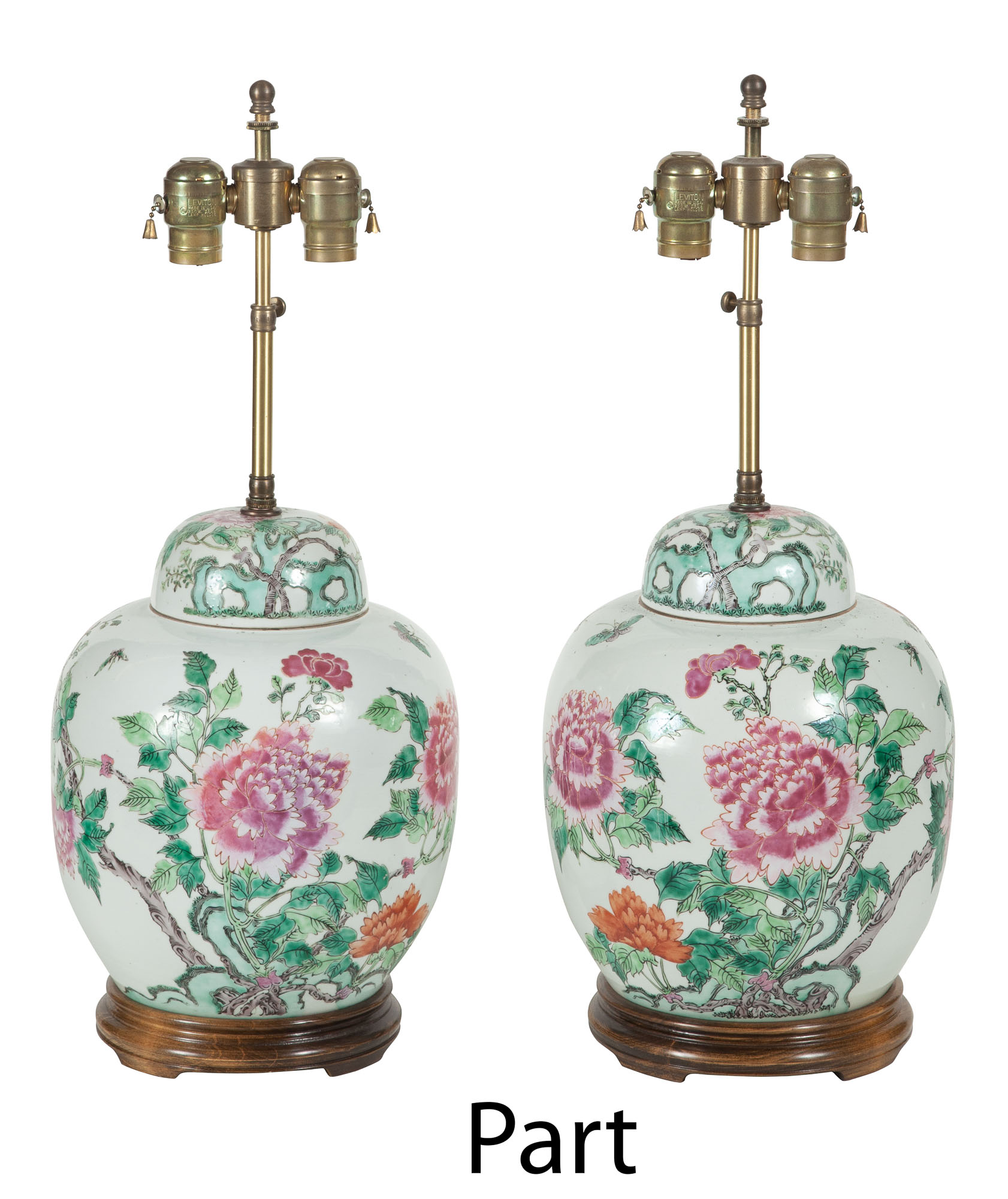 Lot image - Two Pairs of Chinese Porcelain Lamps; Together with an Assembled Pair of Chinese Porcelain Lamps