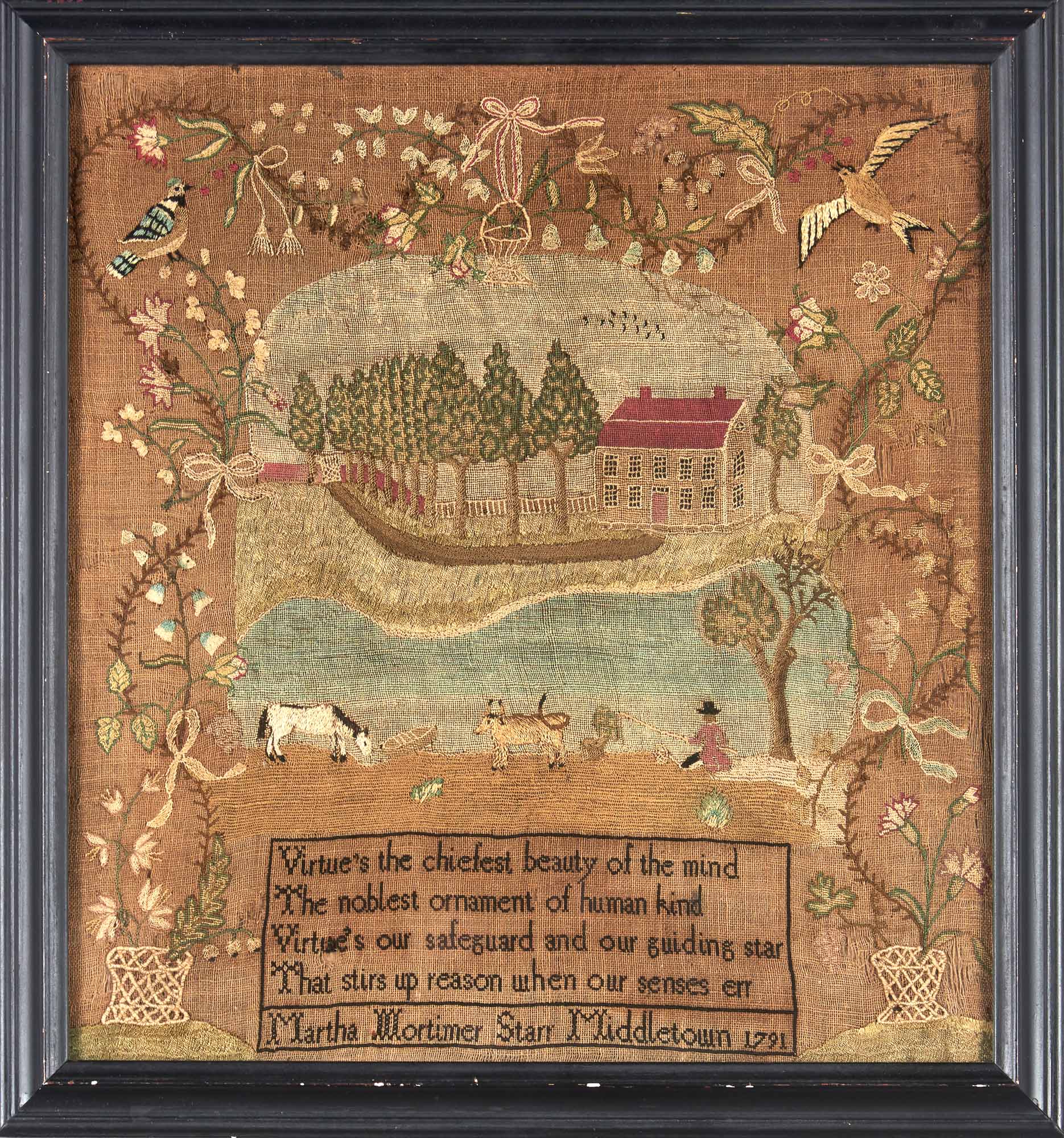 Lot image - Silk-on-Linen Pictorial Sampler