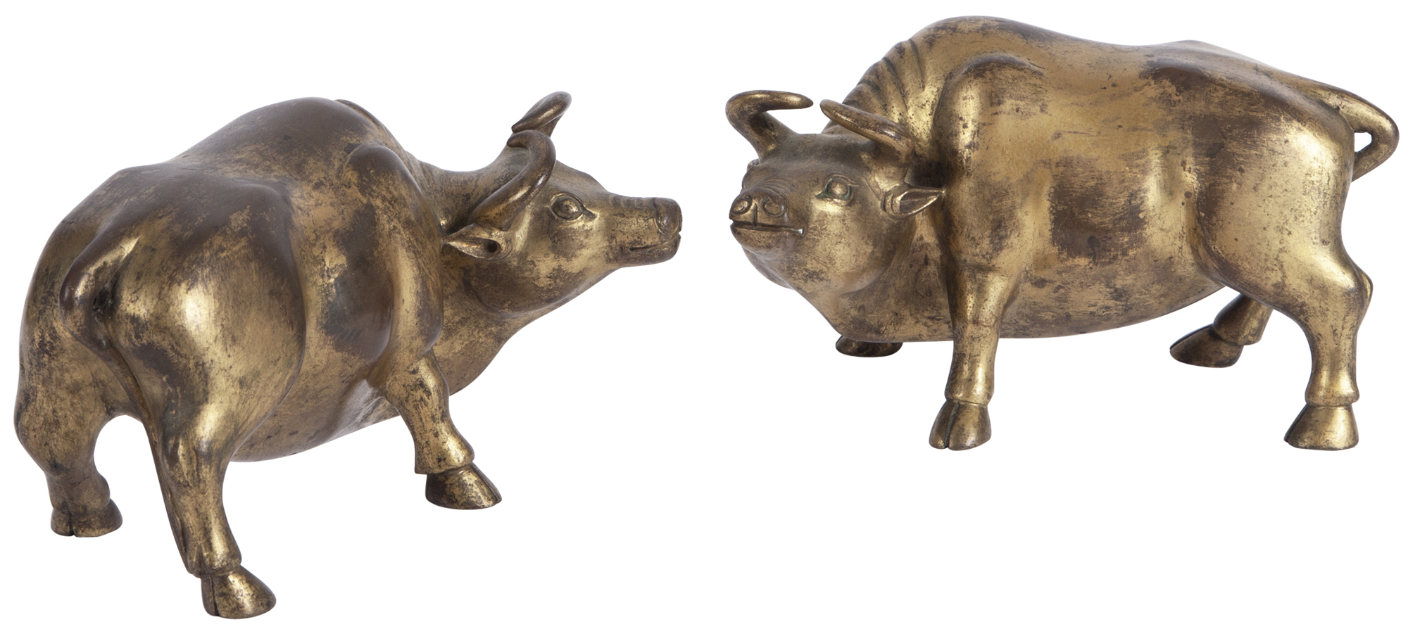 Lot image - A Pair of Chinese Gilt Bronze Buffalo