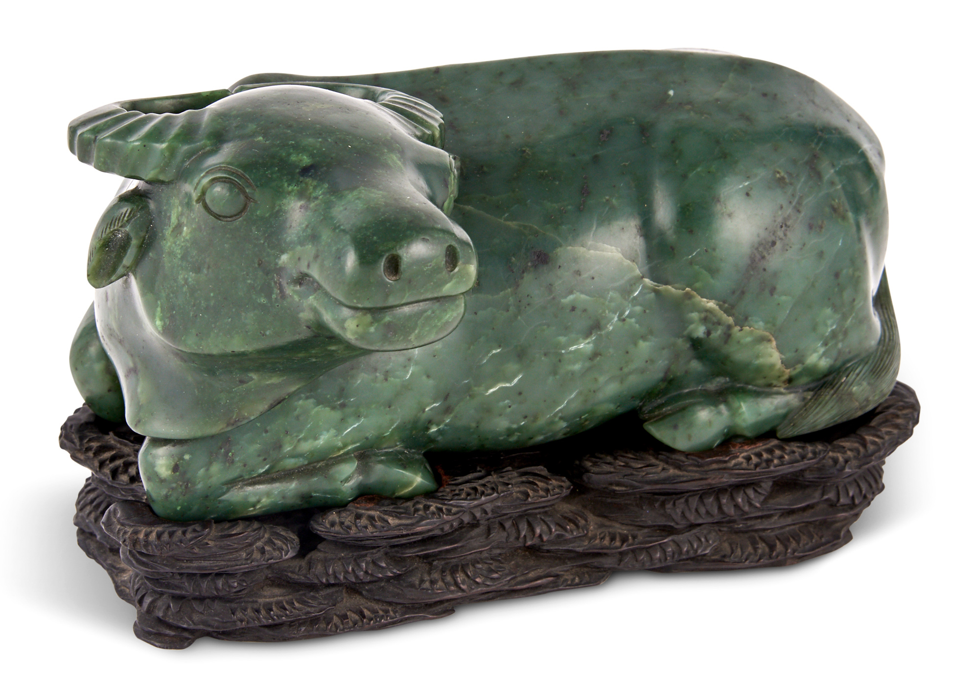 Lot image - A Fine and Rare Chinese Dark Spinach Jade Buffalo