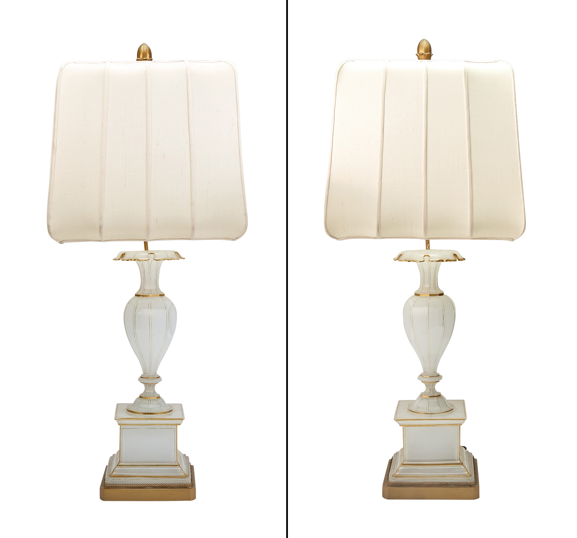 Lot image - Pair of Opaline Glass Vases Mounted as Lamps