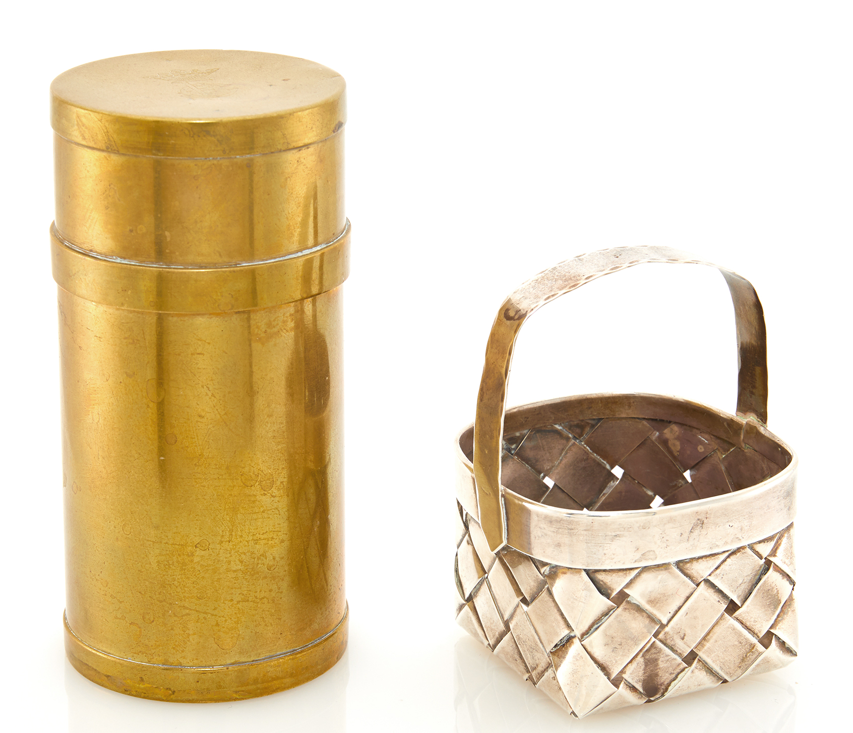 Lot image - Cartier Sterling Silver Miniature Basket and Brass Gabriella Crespi Cigarette Holder
