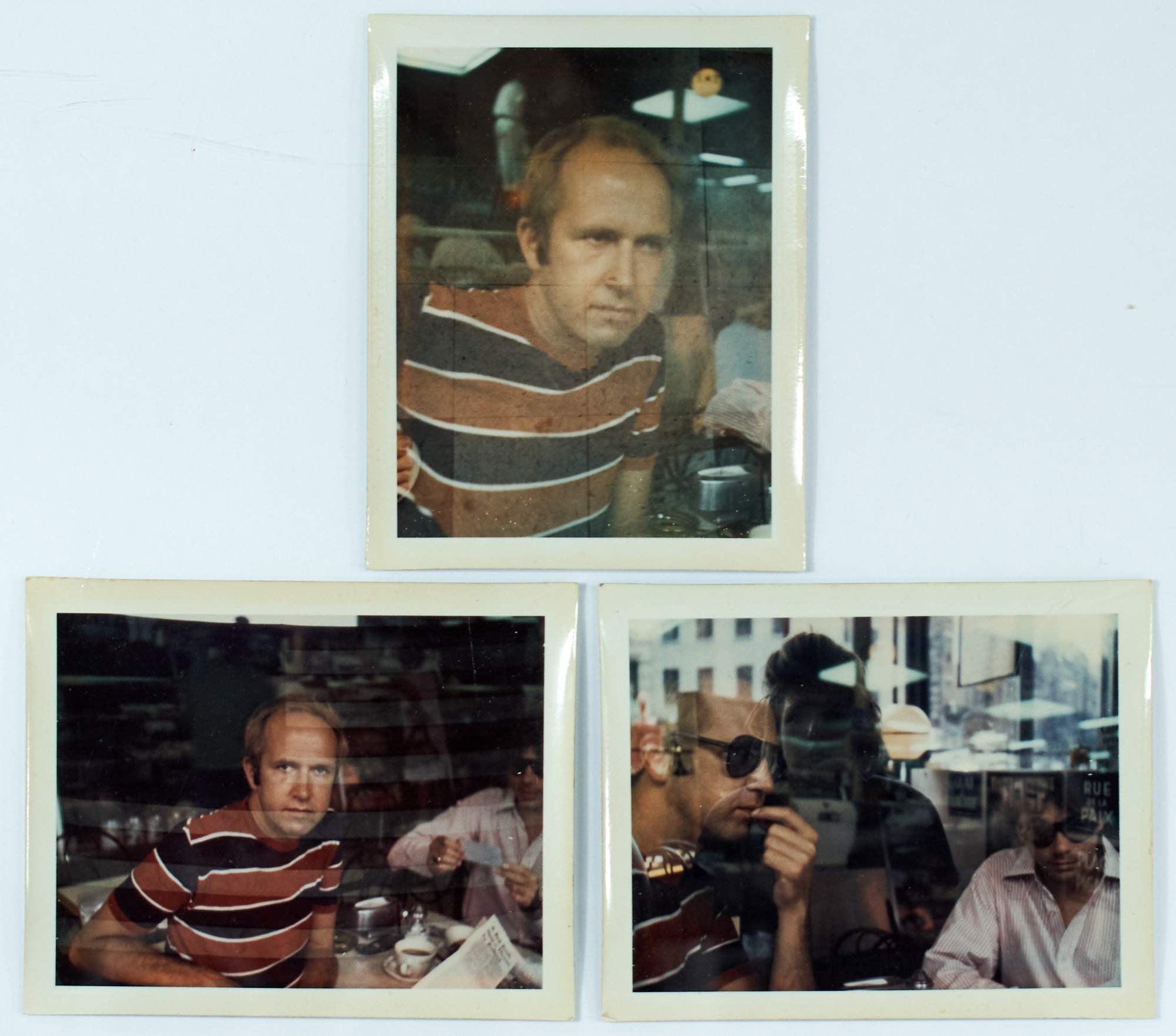 Lot image - Brigid Berlin  Trio of double-exposure Polaroids depicting herself, Robert Heide, and Ron Link.